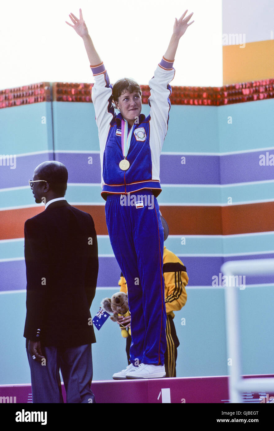 Kalifornien - Los Angeles - 1984 Olympischen Sommerspiele. USA Frauen schwimmen. Tracy Caulkins, 400m Indivdual lagen, Goldmedaille Stockfoto
