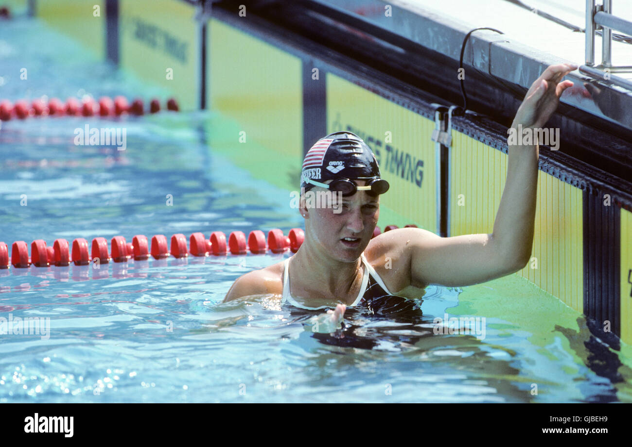 Kalifornien - Los Angeles - 1984 Olympischen Sommerspiele. USA Frauen schwimmen. Carrie Steinseifer, 100m Freistil, Sieger Stockfoto