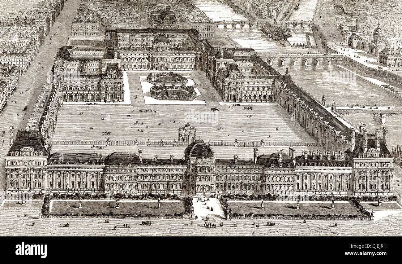 Der Tuilerien-Palast, Jardin des Tuileries und das Louvre-Palast, französischen Museum und historisches Monument, Paris, Frankreich, 17. Jahrhundert, Stockfoto