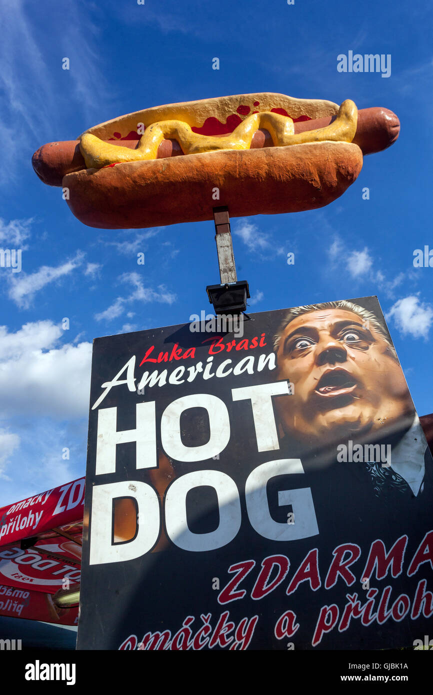 American Hot Dog Stand Zeichen, Prag, Tschechische Republik Stockfoto