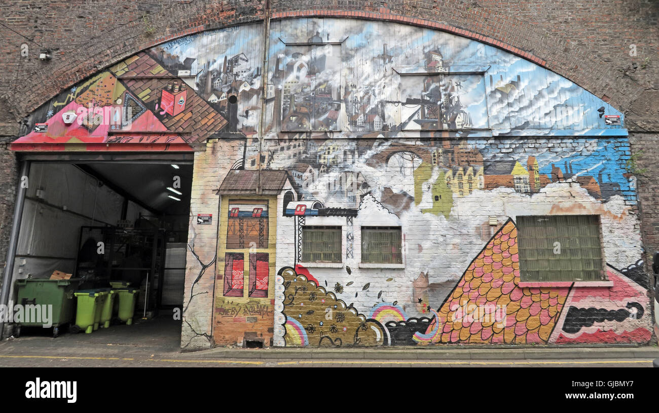 Railway arches Kunst, neuer Wakefield St, unter Bahnhof Oxford Road, Manchester, North West England, Großbritannien Stockfoto