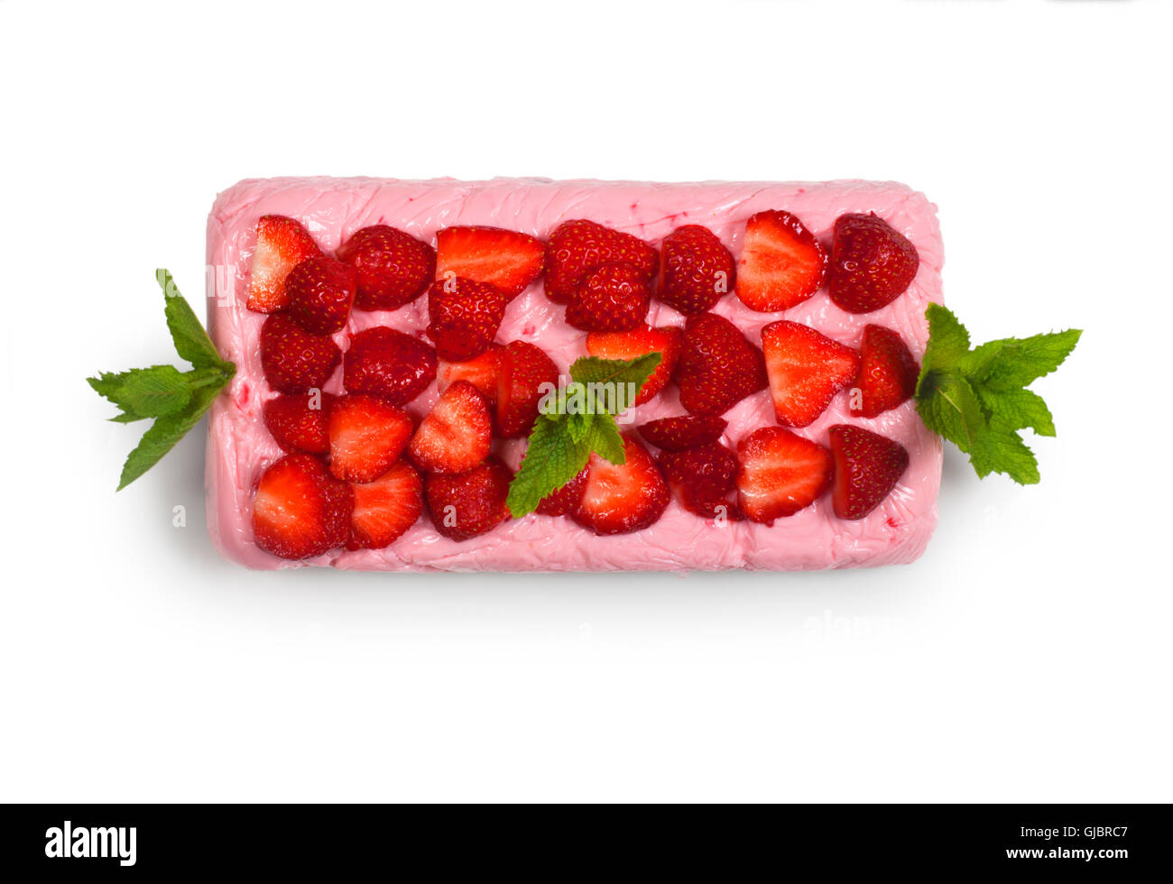 Erdbeer Panna Cotta Stockfoto