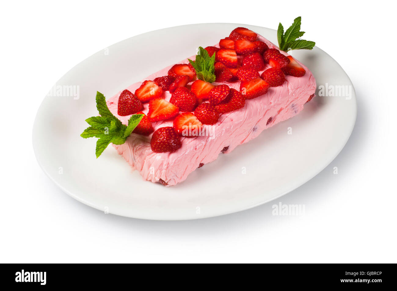 Erdbeer Panna Cotta Stockfoto