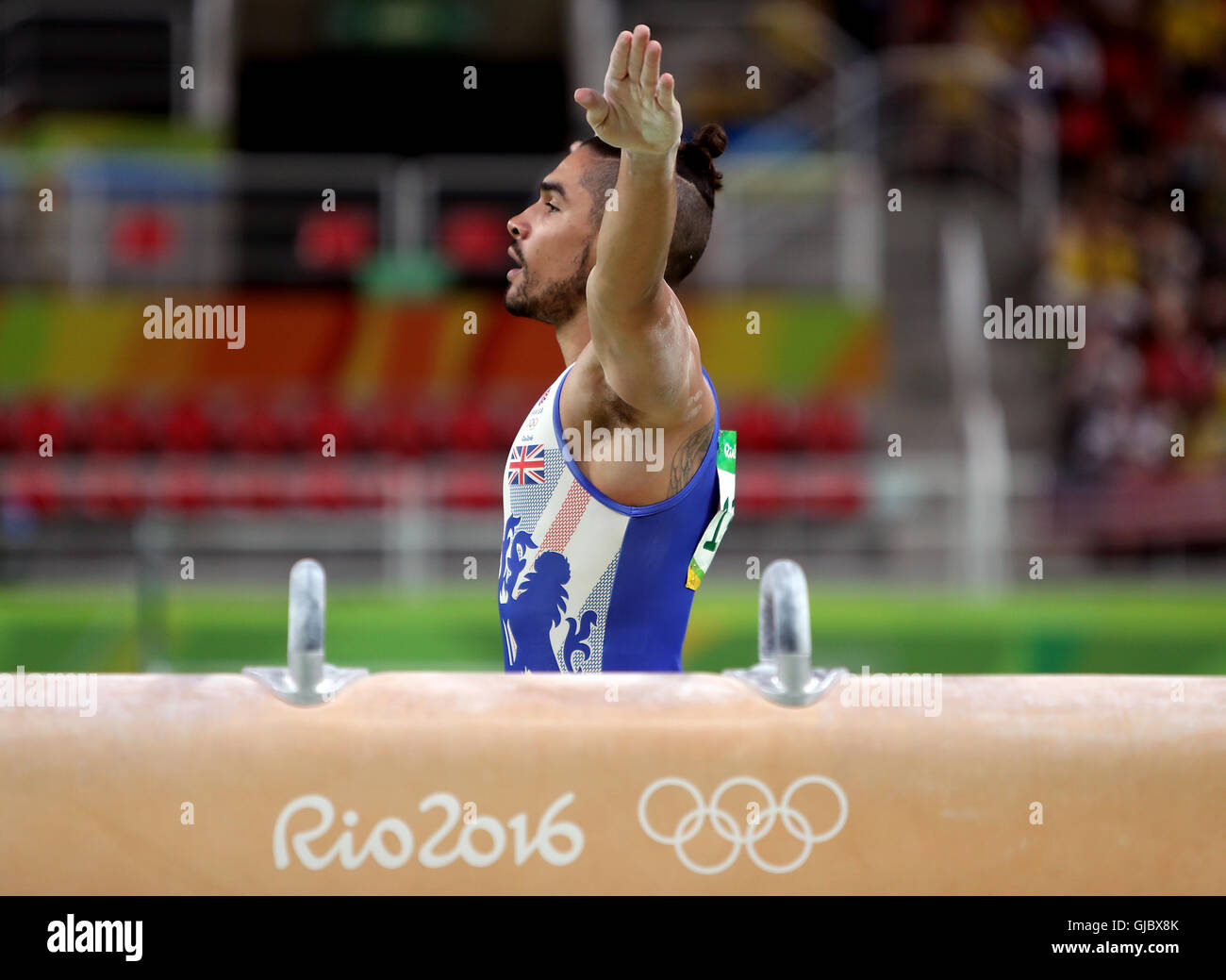 Großbritanniens Louis Smith am Pauschenpferd am neunten Tag der Olympischen Spiele in Rio, Brasilien. Stockfoto