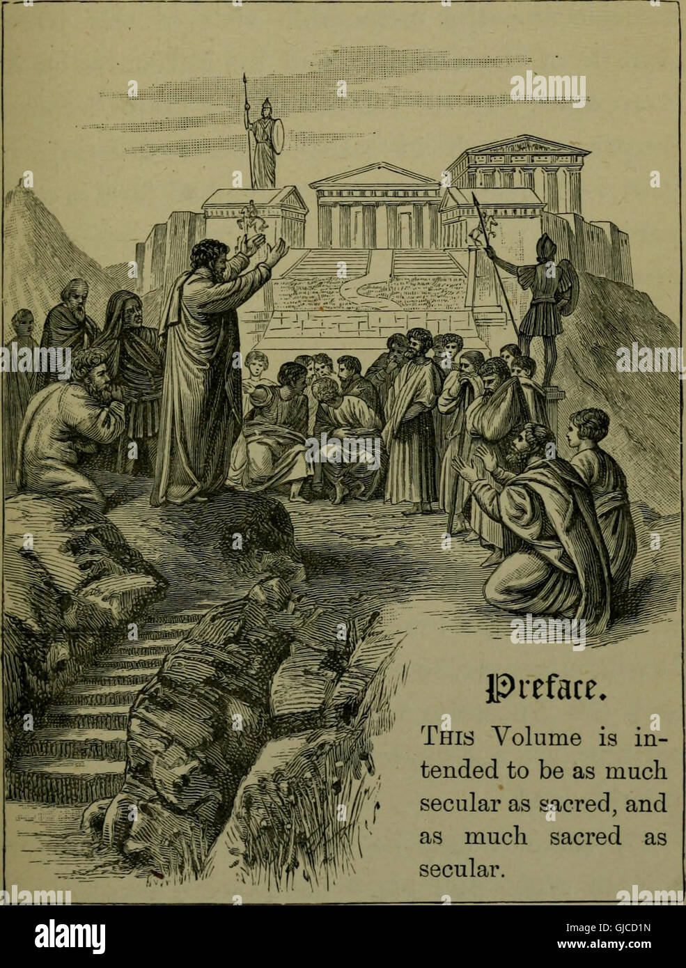 Dieses Werk von 1887 analysiert den Besuch des Apostels Paulus in Athen und seine Rede am Areopag. Er erforscht den historischen, kulturellen und religiösen Kontext seiner Begegnung mit Athenischen Philosophen und Bürgern. Stockfoto