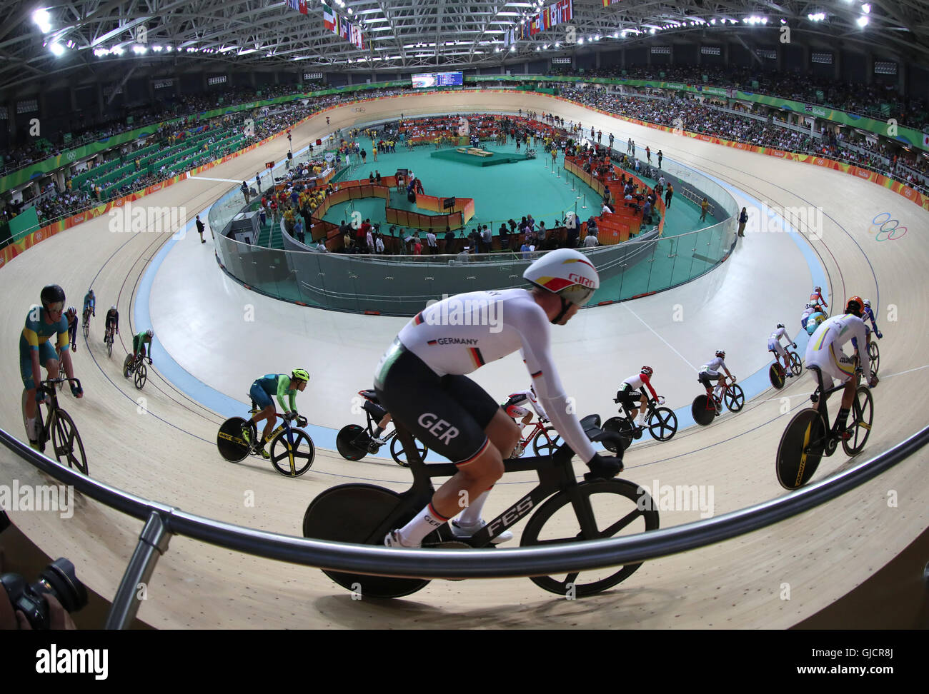 Deutschlands Roger Kluge konkurriert in der Herren Omnium Ausscheidungsrennen in dem Rio Olympic Velodrome am neunten Tag der Olympischen Spiele in Rio, Brasilien. Stockfoto