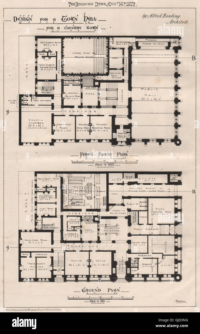 Design für ein Rathaus für ein Land, Stadt; Alfred Redding, Architekt 1, 1872 Stockfoto