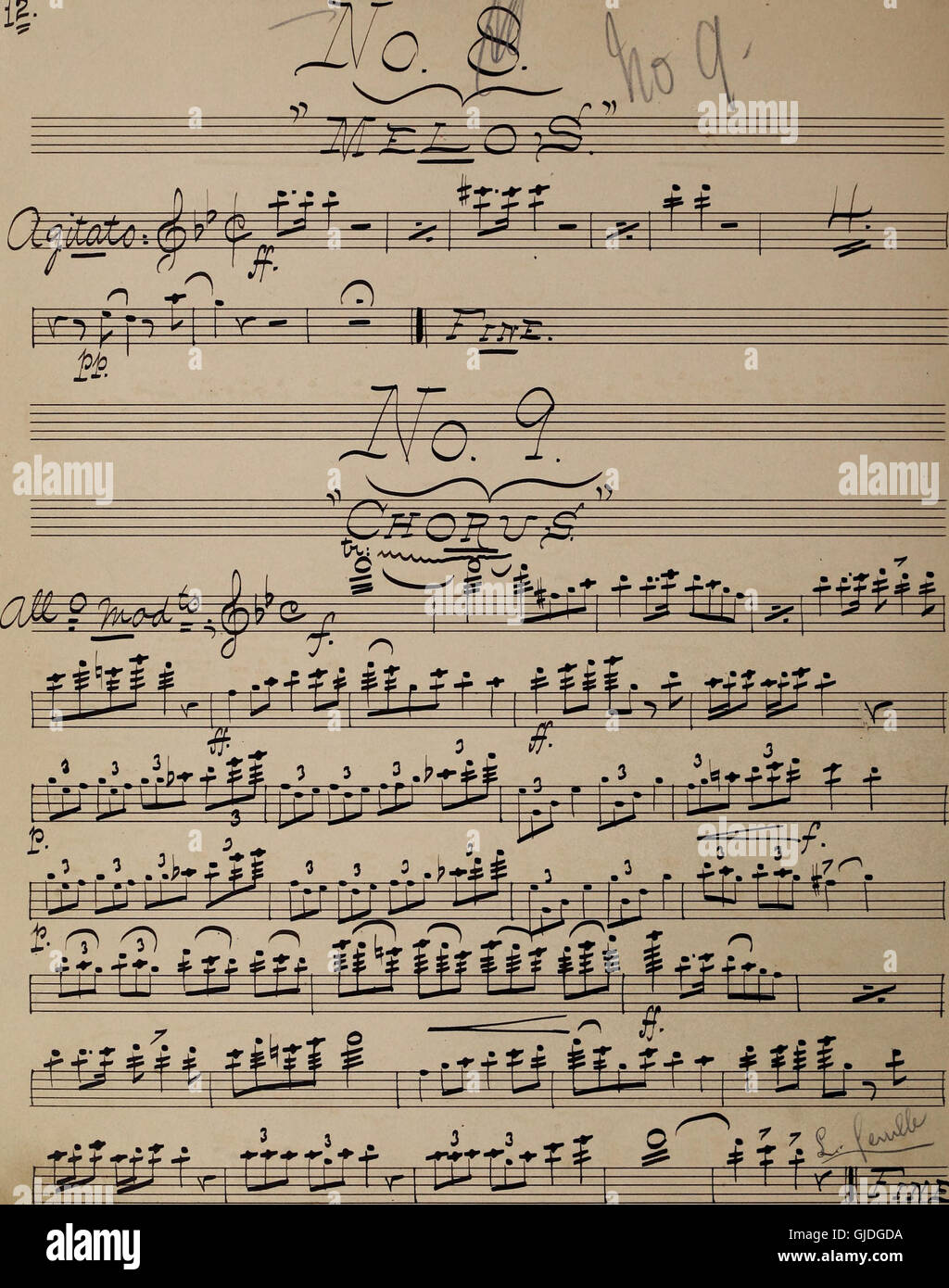 Diese Sammlung enthält Orchesterstimmen für die 1894 komponierte Oper „Tabasco“ von G.W. Chadwick. Die Musik spiegelt Operntraditionen des späten 19. Jahrhunderts wider, mit lebendigen und dramatischen Orchestersätzen. Stockfoto