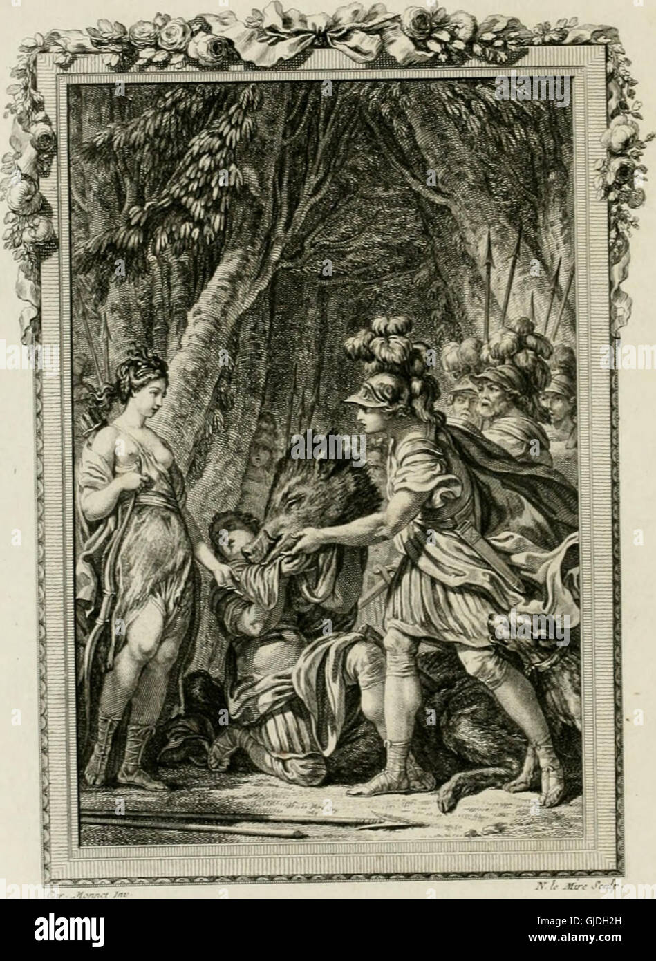 „Les Métamorphoses d'Ovide“ ist eine französische und lateinische Übersetzung von Ovids klassischem Werk aus dem 18. Jahrhundert, in der mythische Veränderungen und Legenden detailliert dargestellt werden. Stockfoto