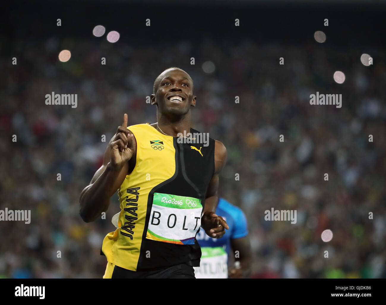 Rio De Janeiro, RJ, Brasilien. 14. August 2016. Herren 100-Meter-Finale. Jamaikas Usain Bolt gewinnt Gold wieder schlagen die USA Justin Gatlin.] 2016 Olympischen Sommerspiele - Rio Brazil.brian.peterson@startribune.com.Rio de Janeiro, Brasilien - 14.08.2016. Bildnachweis: Brian Peterson/Star Tribune/ZUMA Draht/Alamy Live-Nachrichten Stockfoto