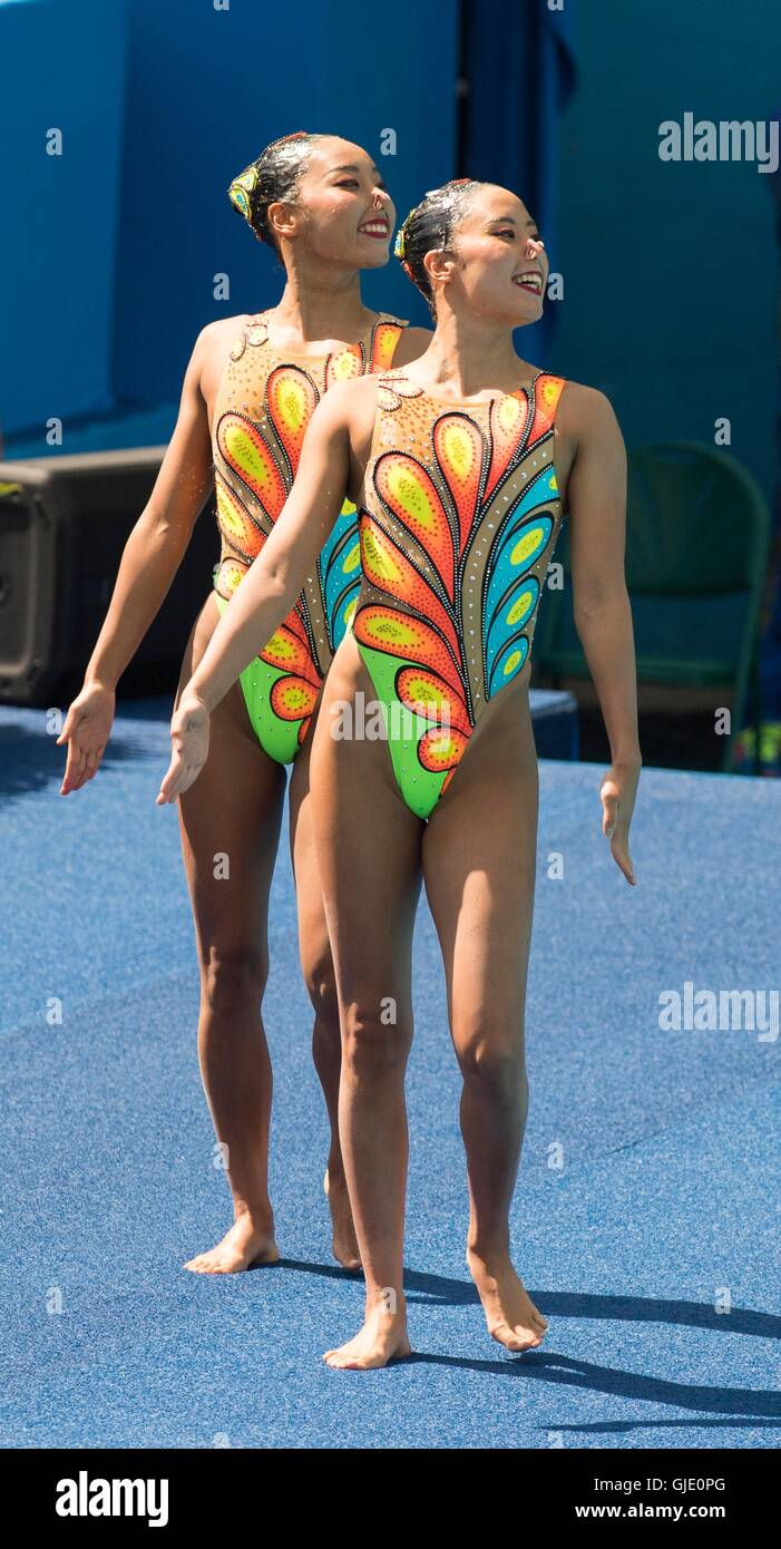 Rio De Janeiro, Brasilien. 15. August 2016. Yukiko Inui & Risako Mitsui (JPN) Synchronschwimmen: Duette technische Routine vorläufig bei Maria Lenk Aquatic Centre während der Rio 2016 Olympischen Spiele in Rio De Janeiro, Brasilien. Bildnachweis: Enrico Calderoni/AFLO SPORT/Alamy Live-Nachrichten Stockfoto