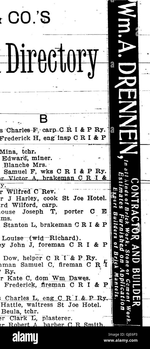 Das 1906 City Directory für des Moines und Polk County, Iowa, führt Einwohner, Unternehmen und Dienstleistungen in der Region während des Jahres auf. Das Verzeichnis liefert wertvolle historische Daten für genealogische Forschung, Stadtentwicklung und die sozialen und wirtschaftlichen Bedingungen der Zeit. Stockfoto