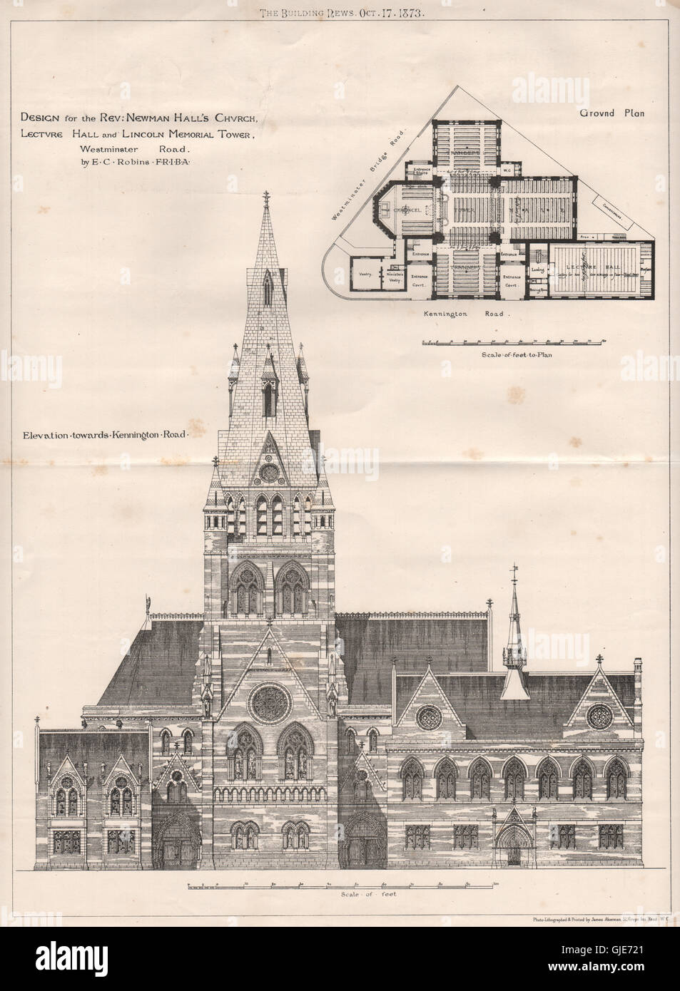 Pfr. Newman Hall Kirche & Lincoln Memorial Tower, Westminster Road, 1873 Stockfoto