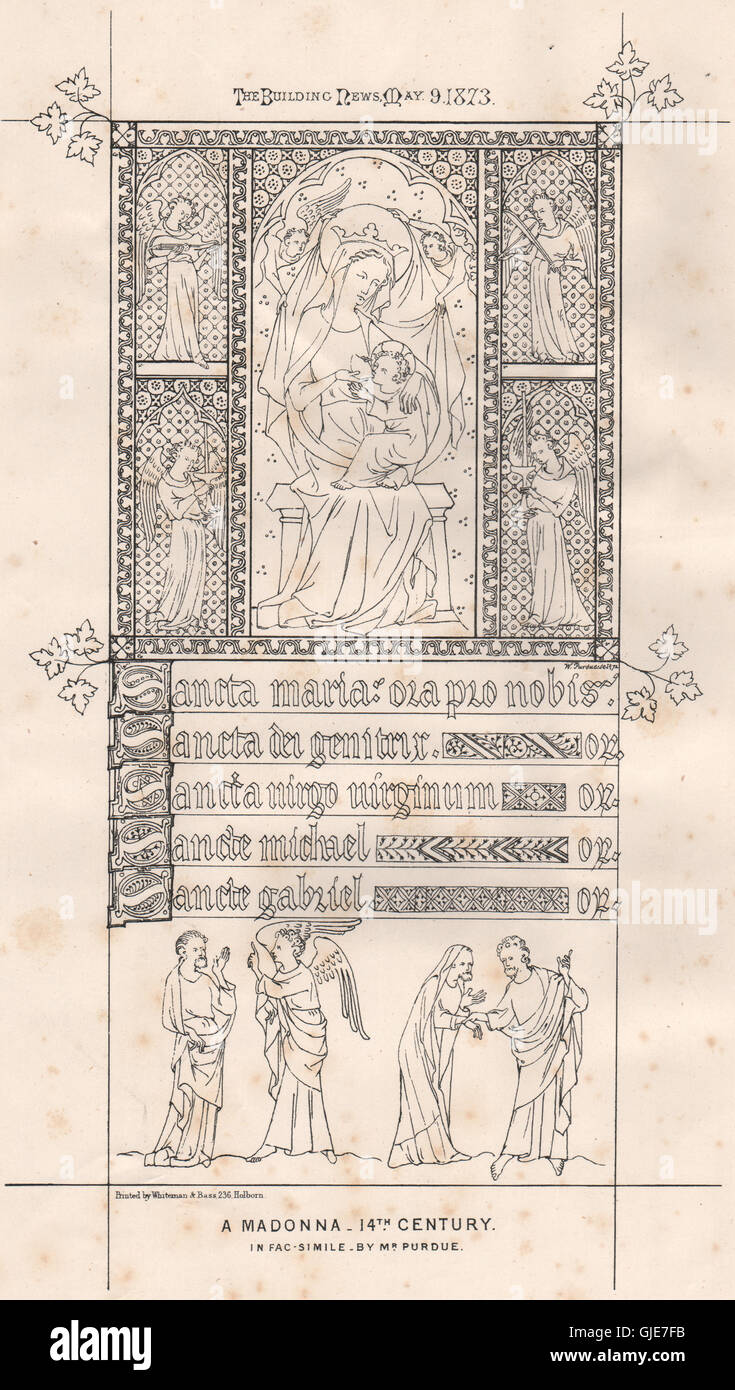 Eine Madonna - 14. Jahrhundert. In Faksimile von Mr Purdue. Religiöse, print 1873 Stockfoto