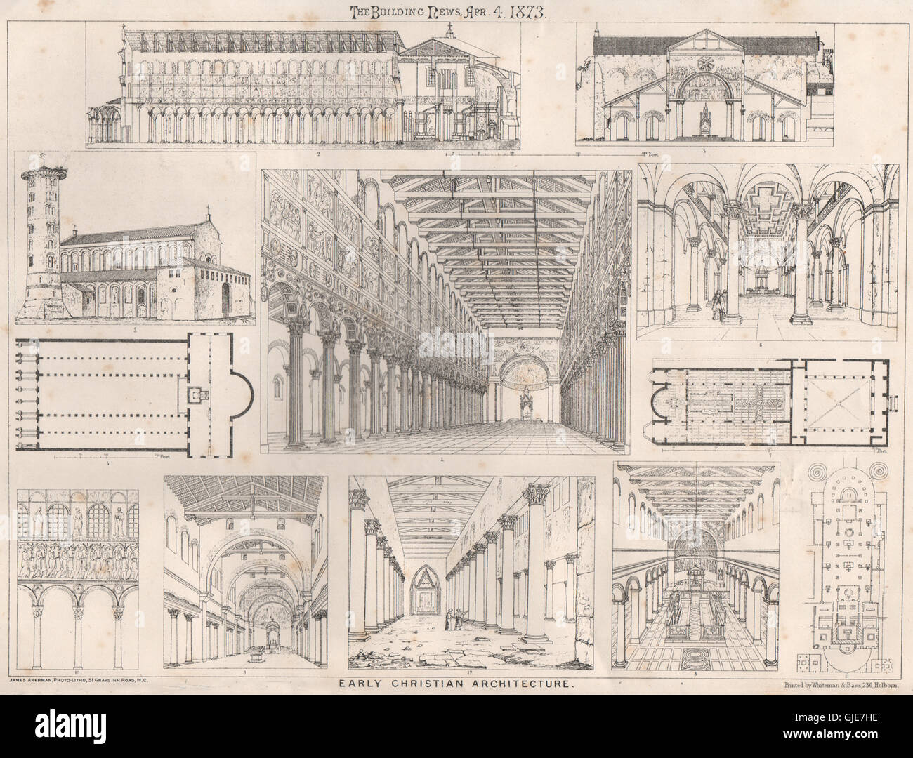 Frühe christliche Architektur. Architektur, antiken print 1873 Stockfoto