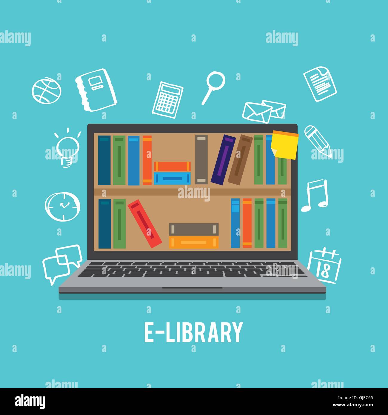 Online-Bildung Konzept flache Symbole setzen e-Bibliothek wissen Stock Vektor