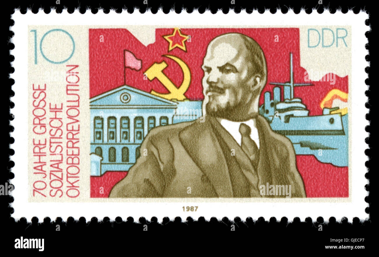 Die Marke MiNr 3130 der DDR 1987 wurde von der DDR ausgegeben, um ein wichtiges nationales Ereignis zu gedenken, das das sozialistische Erbe und die Postgeschichte des Landes widerspiegelt. Stockfoto