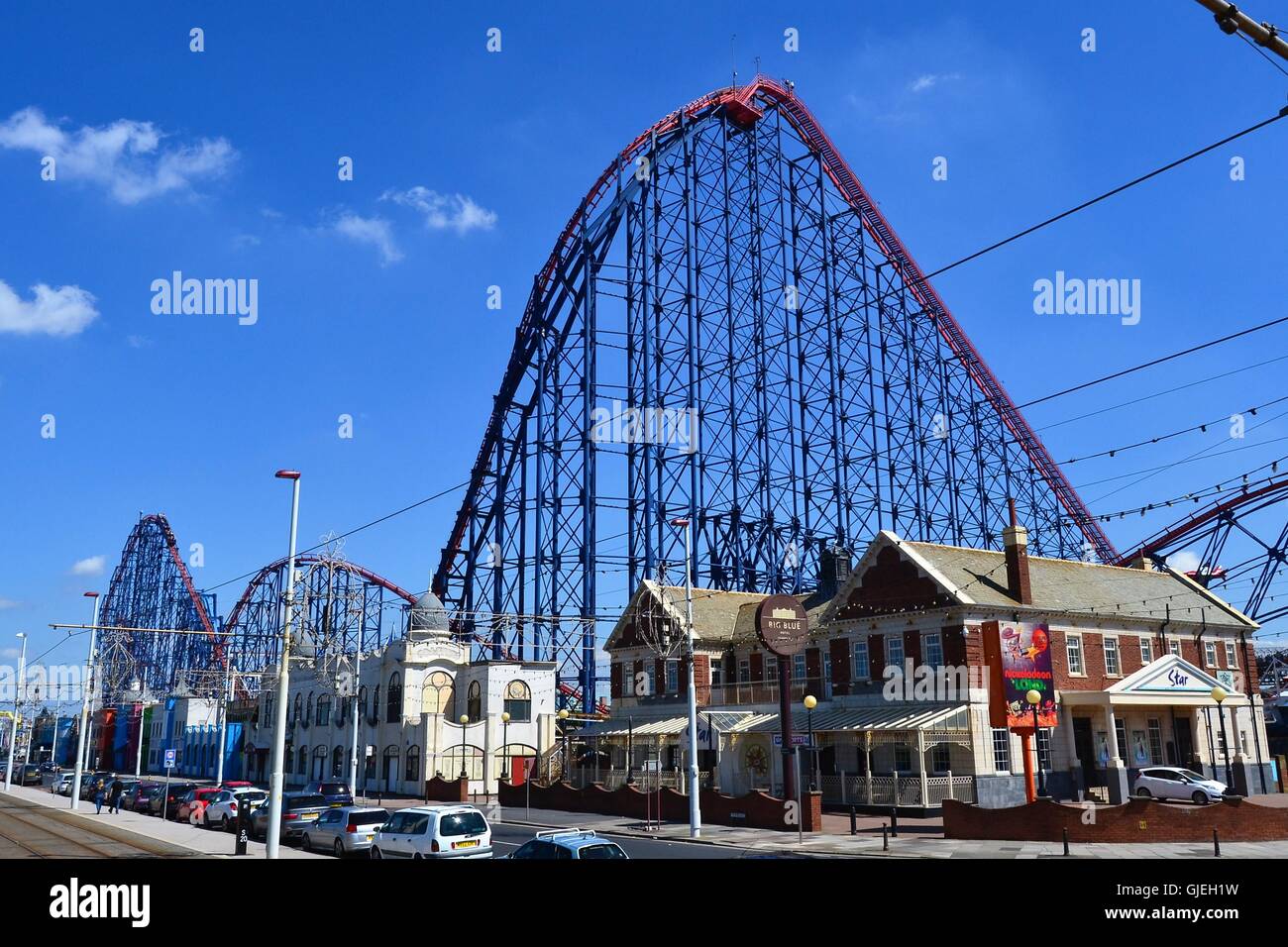 Der Big One Stahl Achterbahn, Pleasure Beach, South Promenade, Blackpool, UK Stockfoto