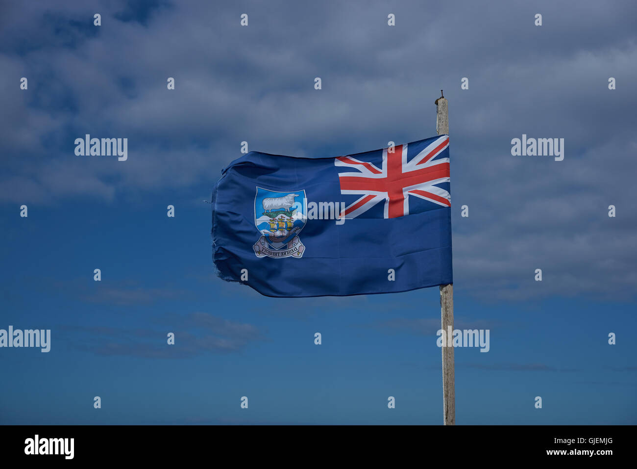 Falkland Inseln Flagge von einem Mast in der Falkland Inseln. Stockfoto