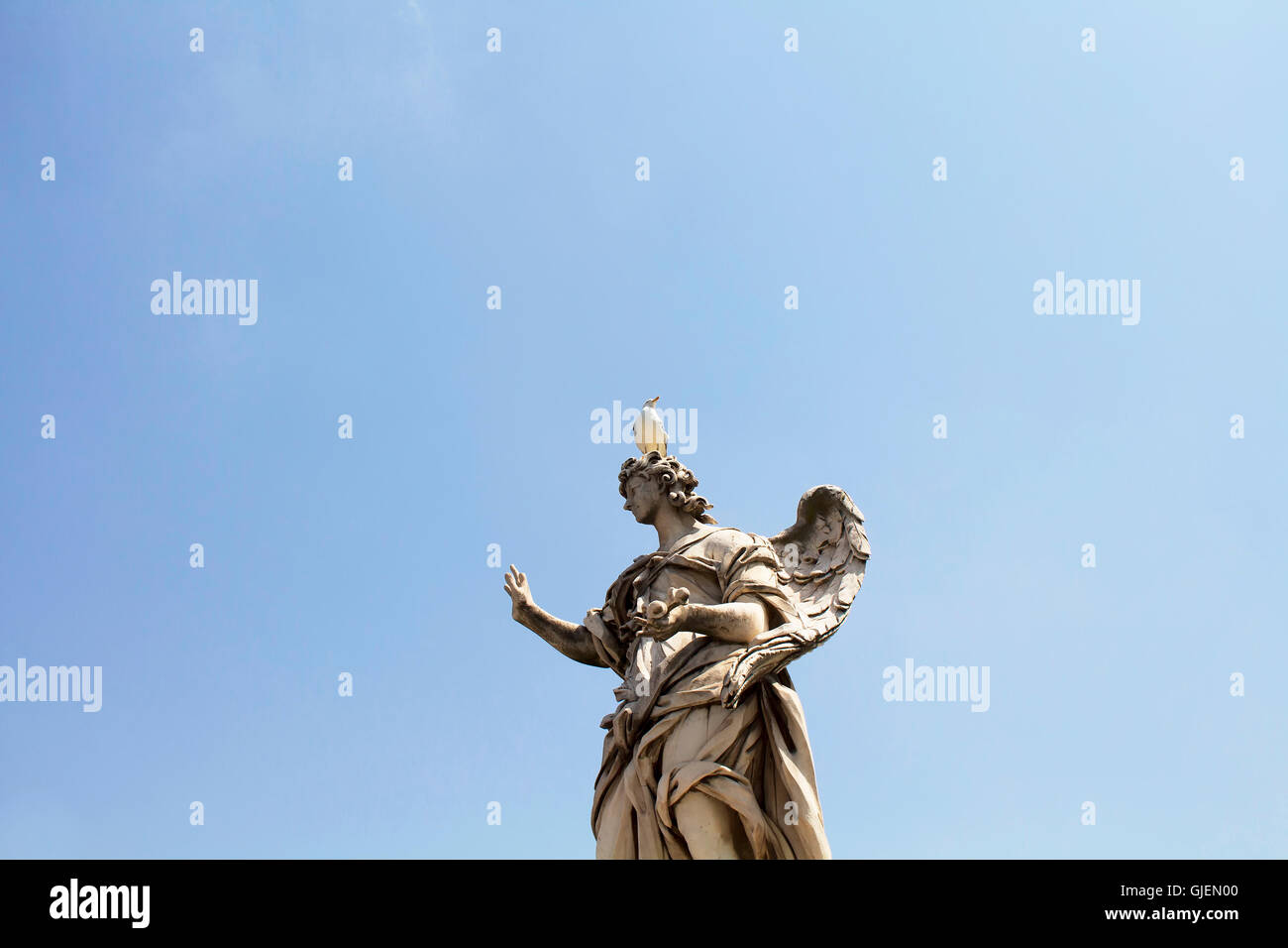 Möwe auf Statue am St. Angelo Brücke in Rom Stockfoto