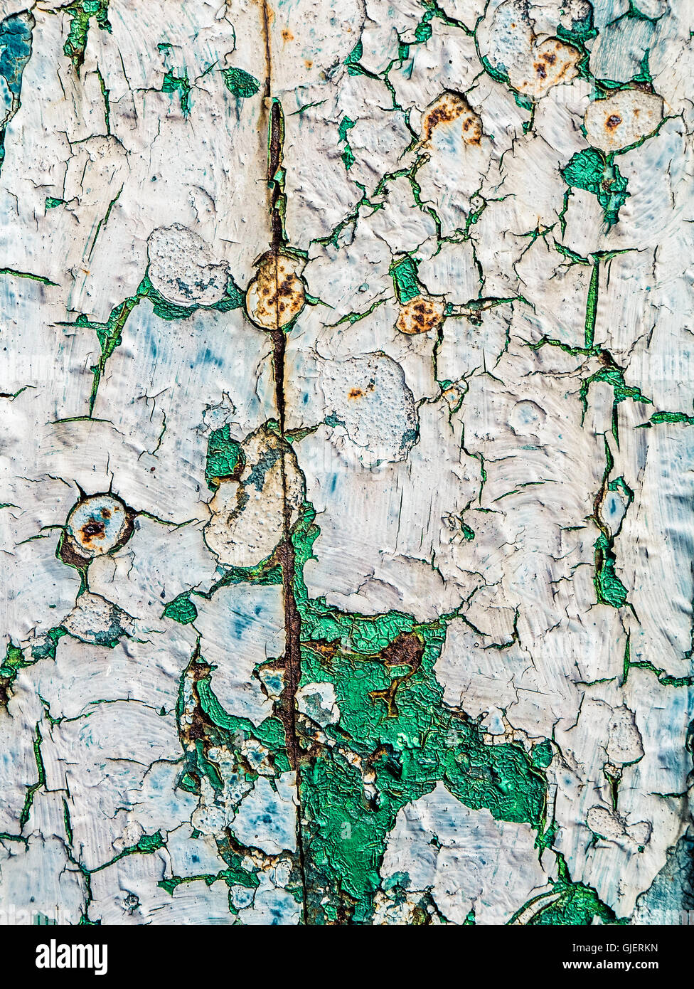 Textur des gerissenen Weißlack Peelings von Wand Stockfoto