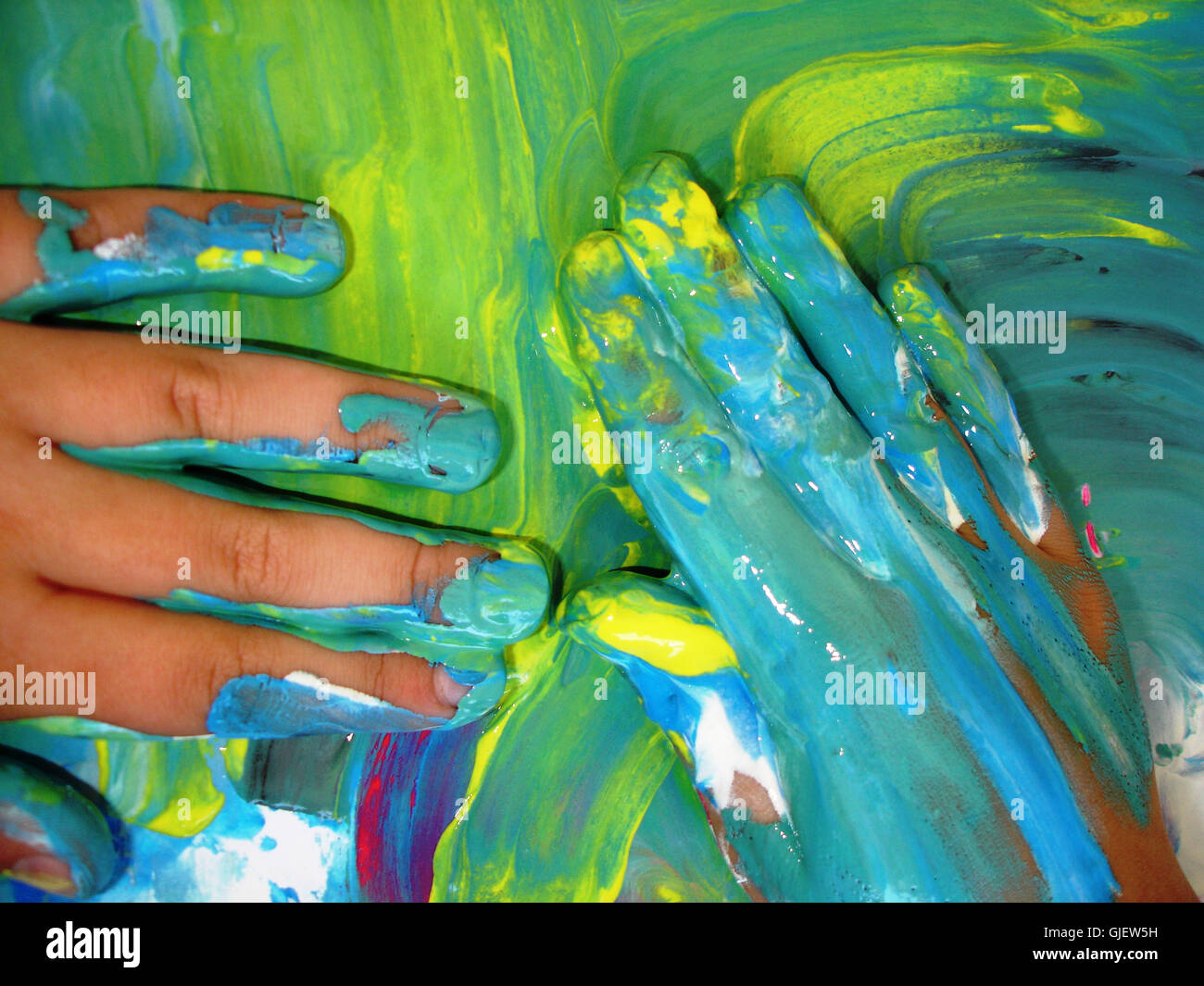 FingerPaint blau-gelb Stockfoto