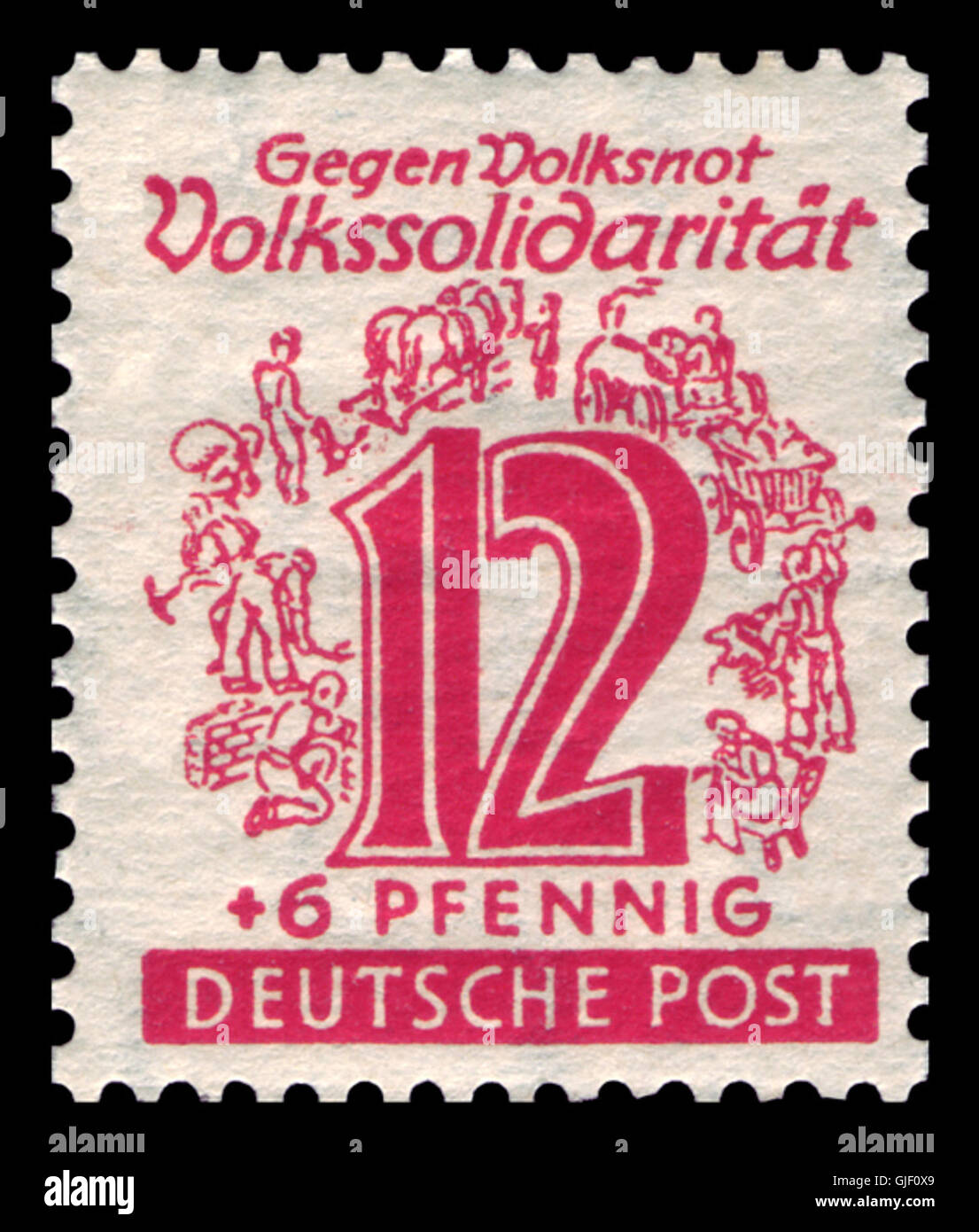 Die SBZ West-Sachsen 1946-Marke (Nr. 144) trägt das Design der Volkssolidarität, das nach dem Zweiten Weltkrieg während der sowjetischen Besetzung Deutschlands ausgegeben wurde. Stockfoto