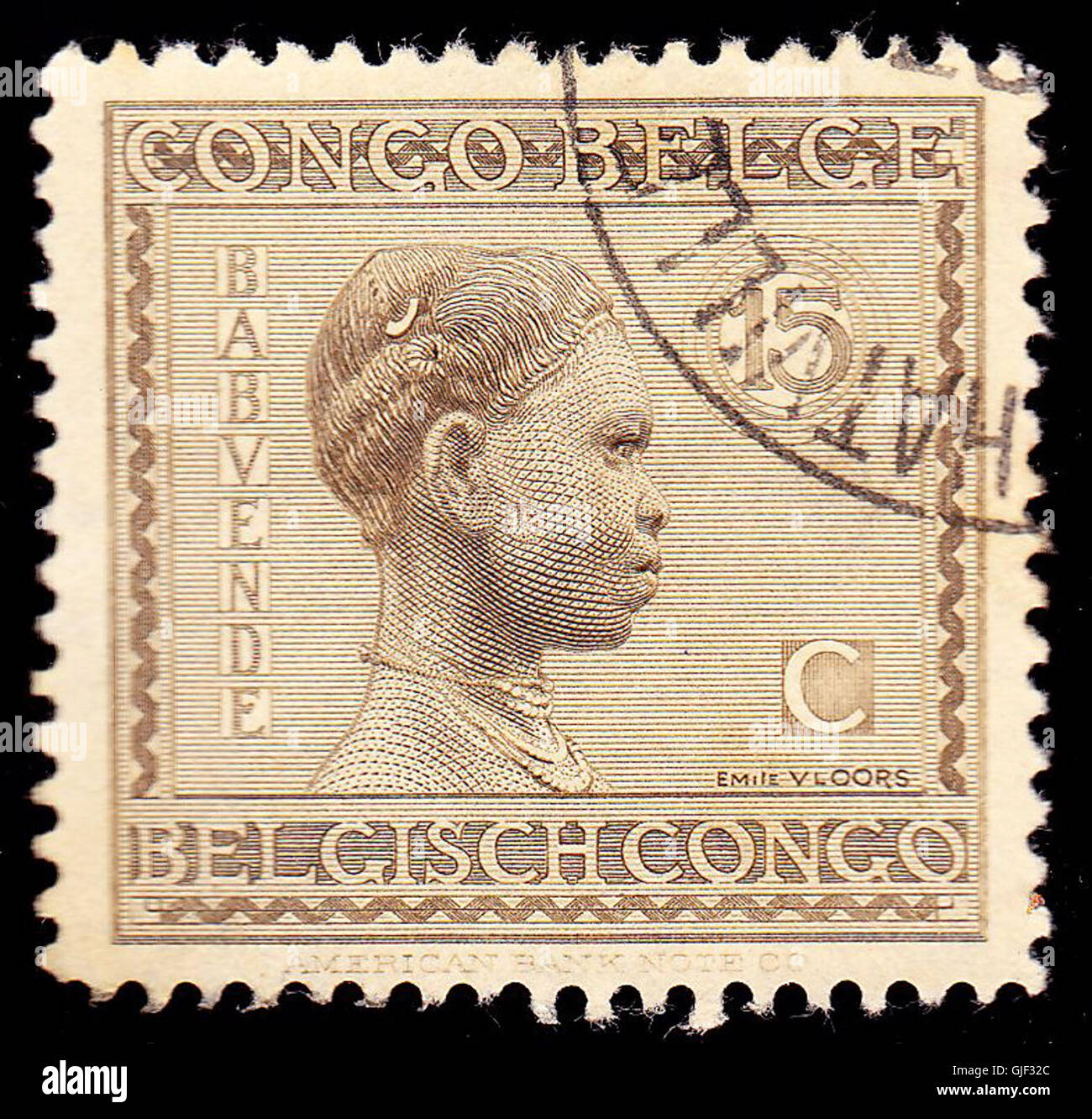 Belgisch-Kongo 1923 Ausgabe - 15c Stockfoto