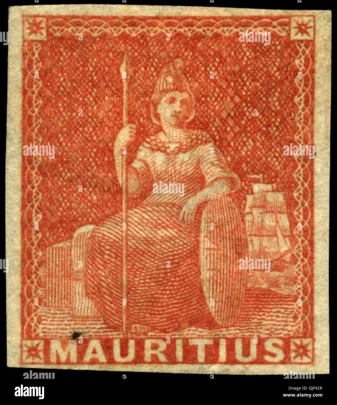 Stempel Mauritius 1858 6 p Stockfoto