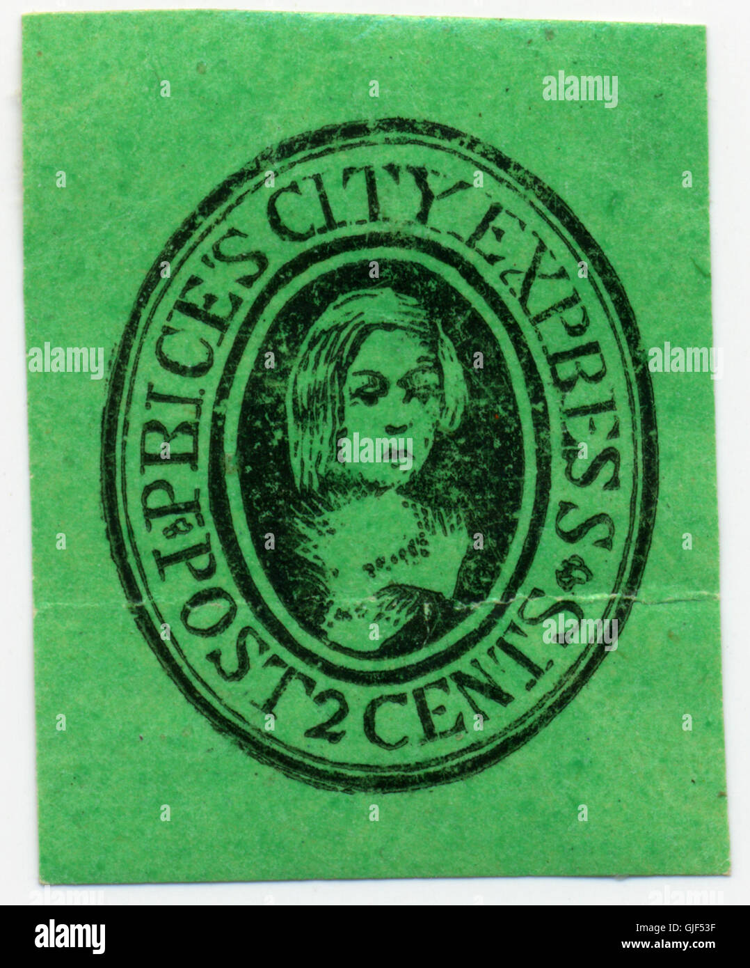 119L 2 1857-58 Preis des City-Express - Post 2 Cent - grün Stockfoto