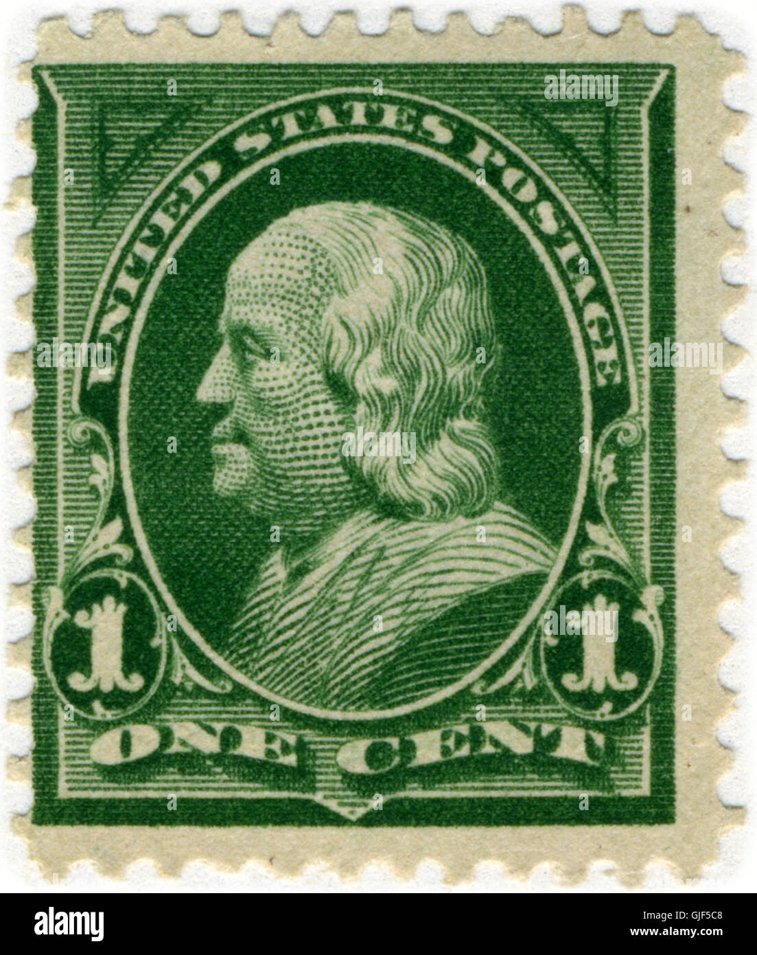 US-Briefmarke 1898 1c Franklin grün Stockfoto