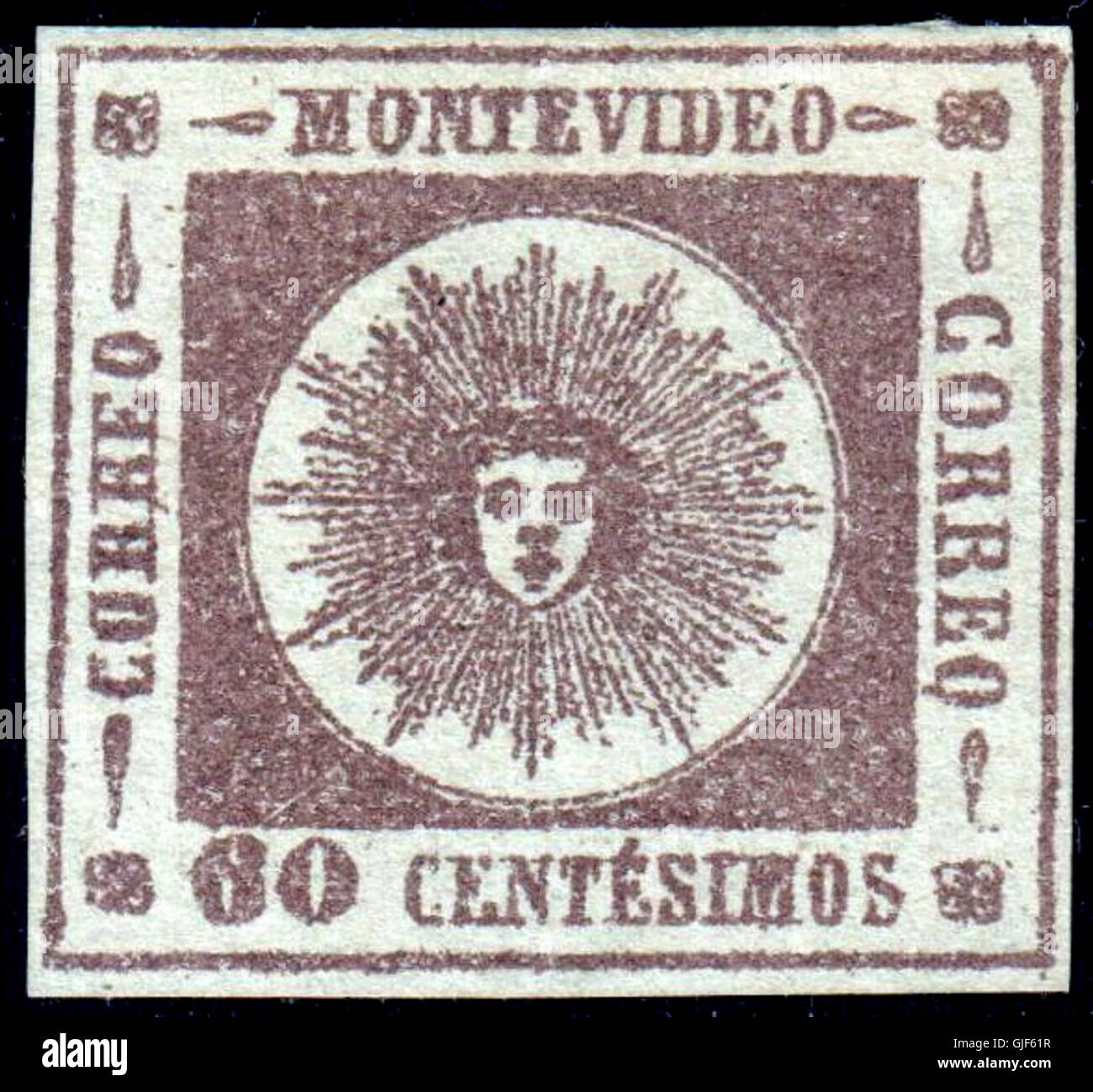 1859-60c-Flieder Stempel Uruguay Stockfoto