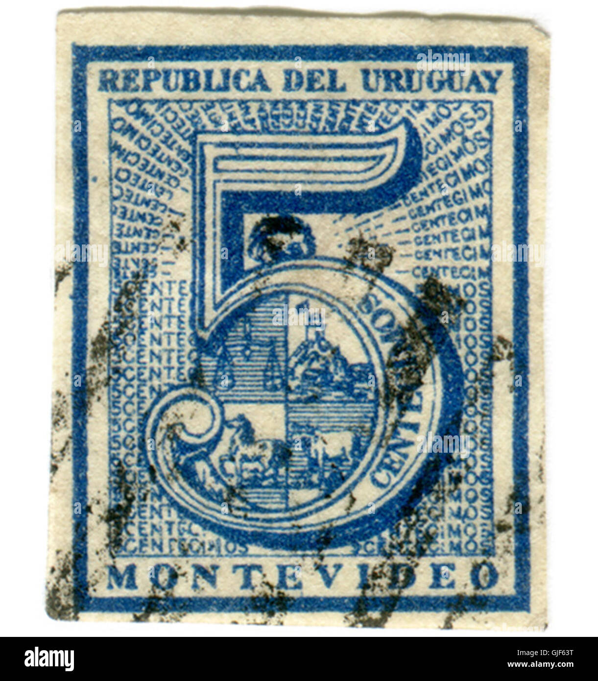 Uruguay-Stempel-5-Centisimo-1866 Stockfoto