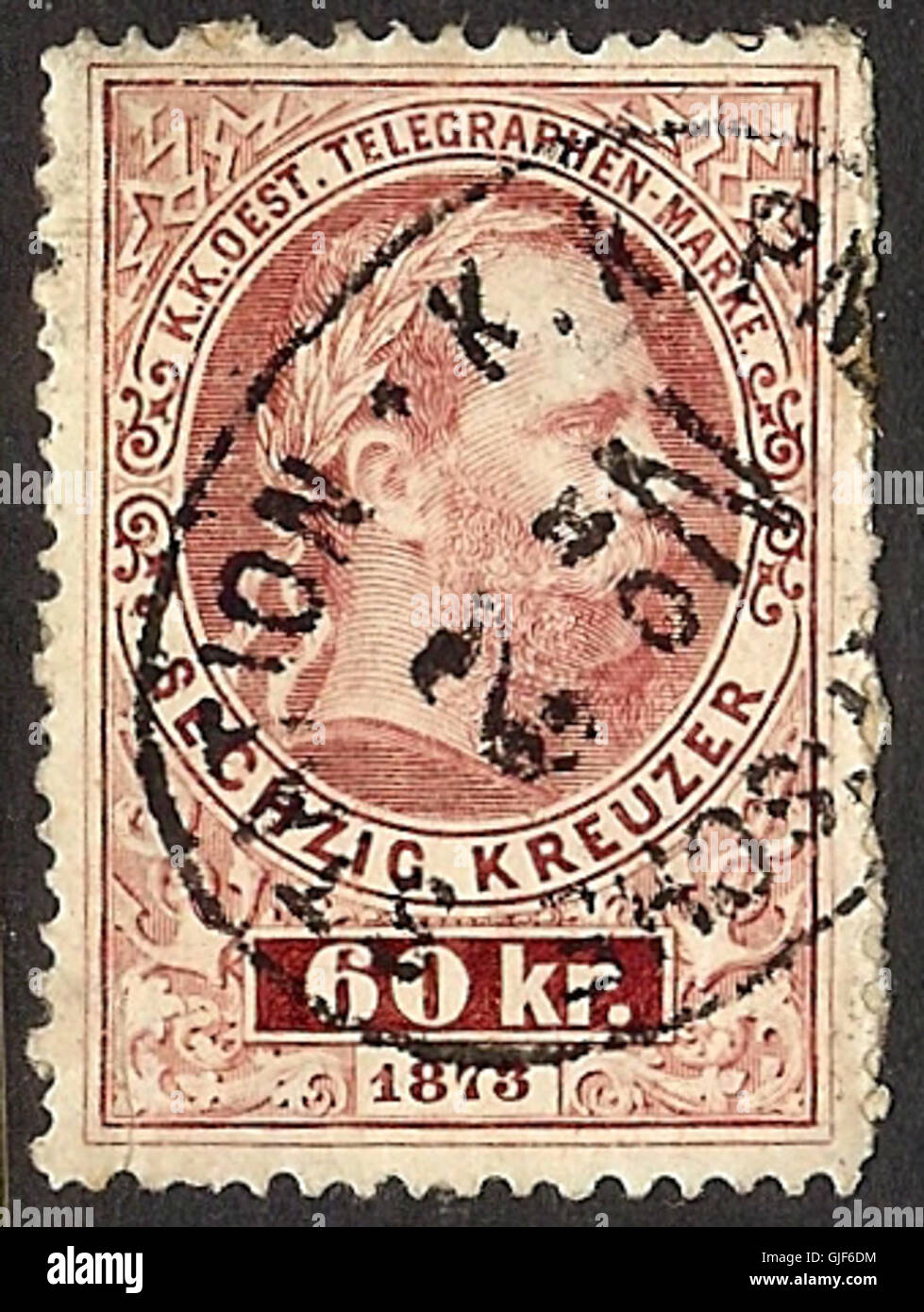 60kr 1874 Telegraph Stempel Österreich Stockfoto