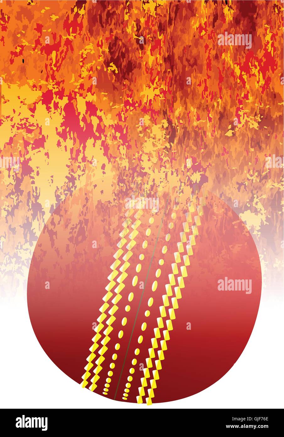 Ein Brüllen Flammen Bildhintergrund mit verblassten Cricketball Stock Vektor