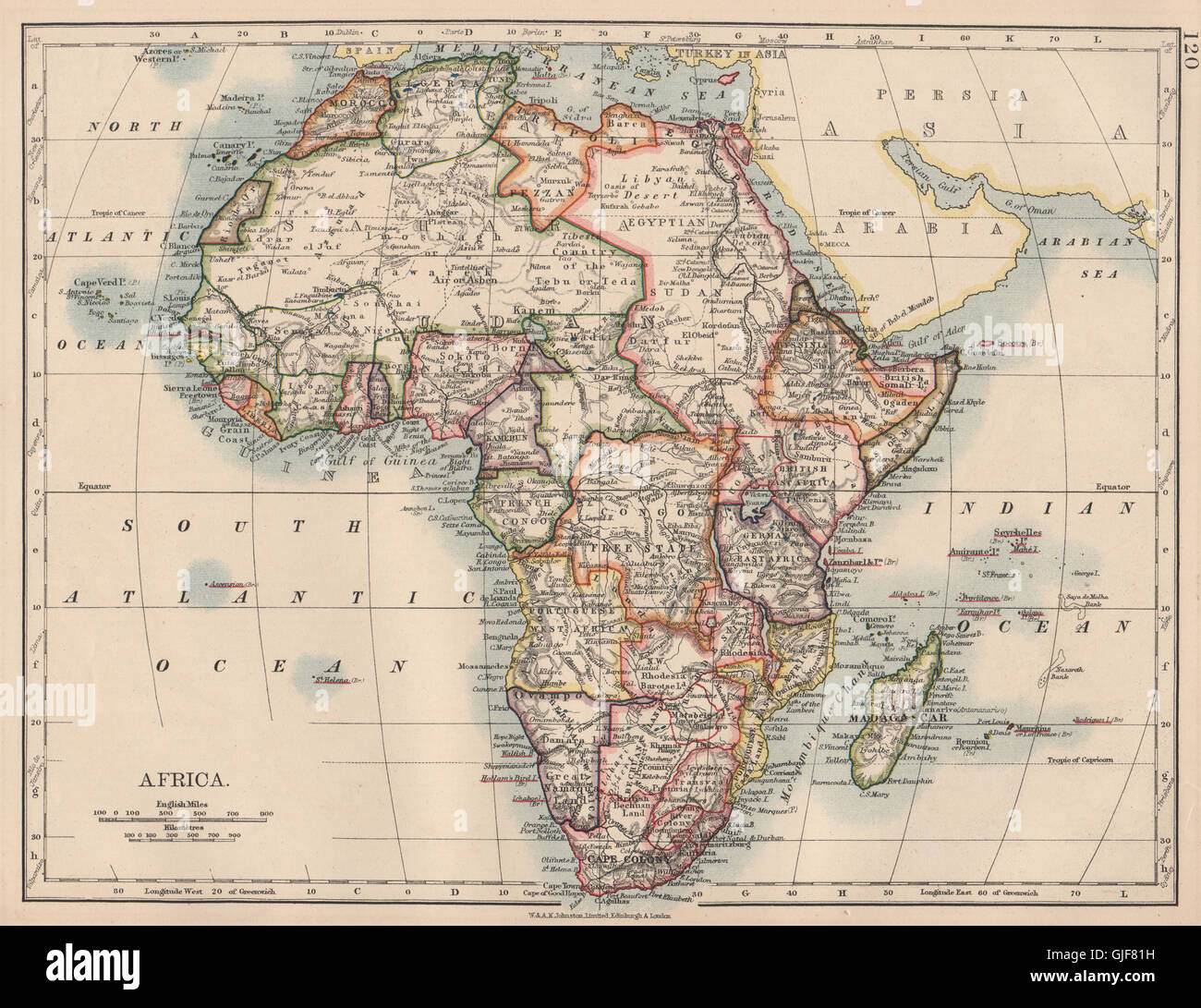 KOLONIALEN AFRIKA. Britisch Ost/Zentral/Süd-Afrika. Betschuanaland, 1906 alte Karte Stockfoto