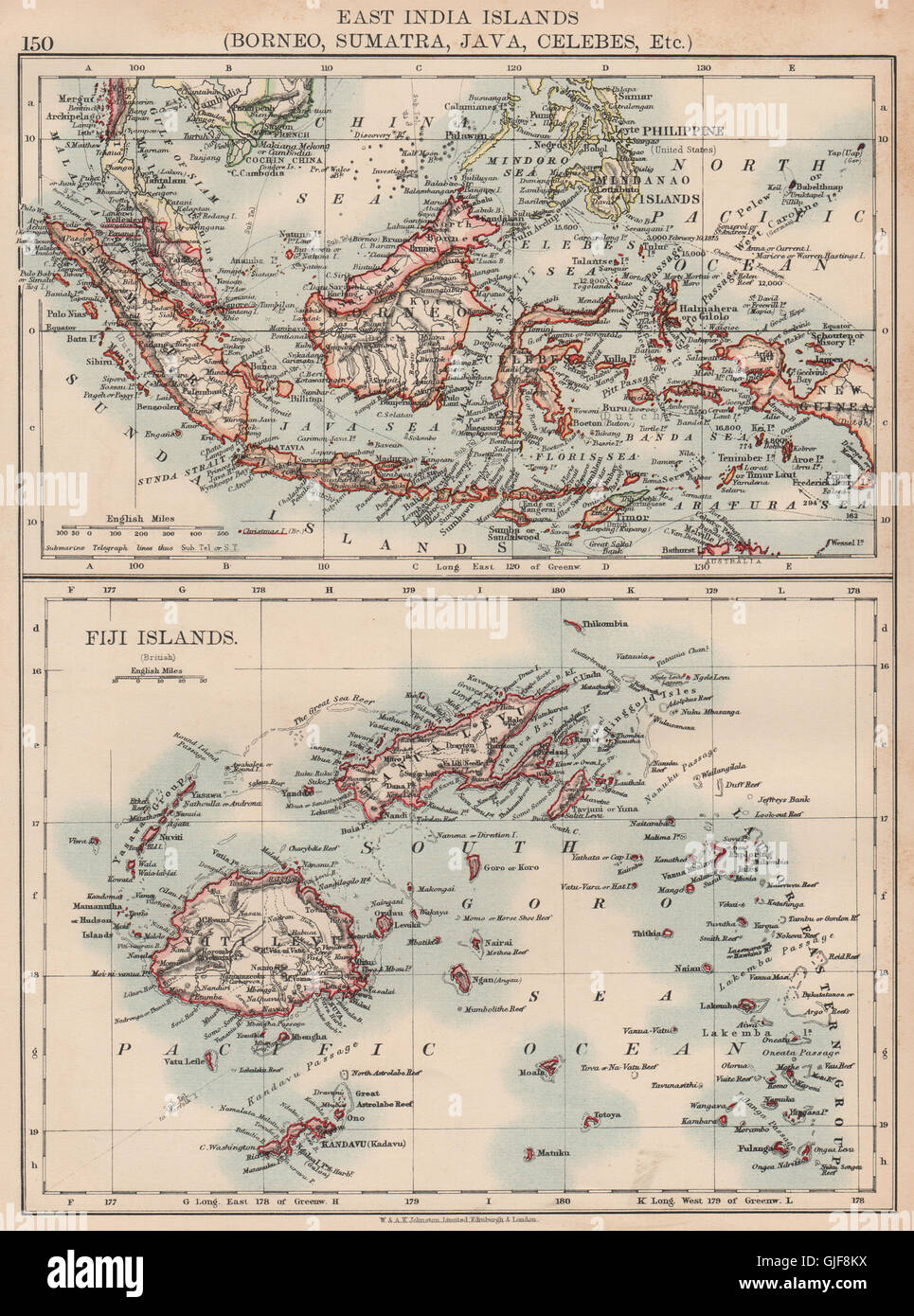 OSTINDIEN & FIDSCHI. Borneo Sumatra Java Celebes Malaya Philippinen, 1906-Karte Stockfoto