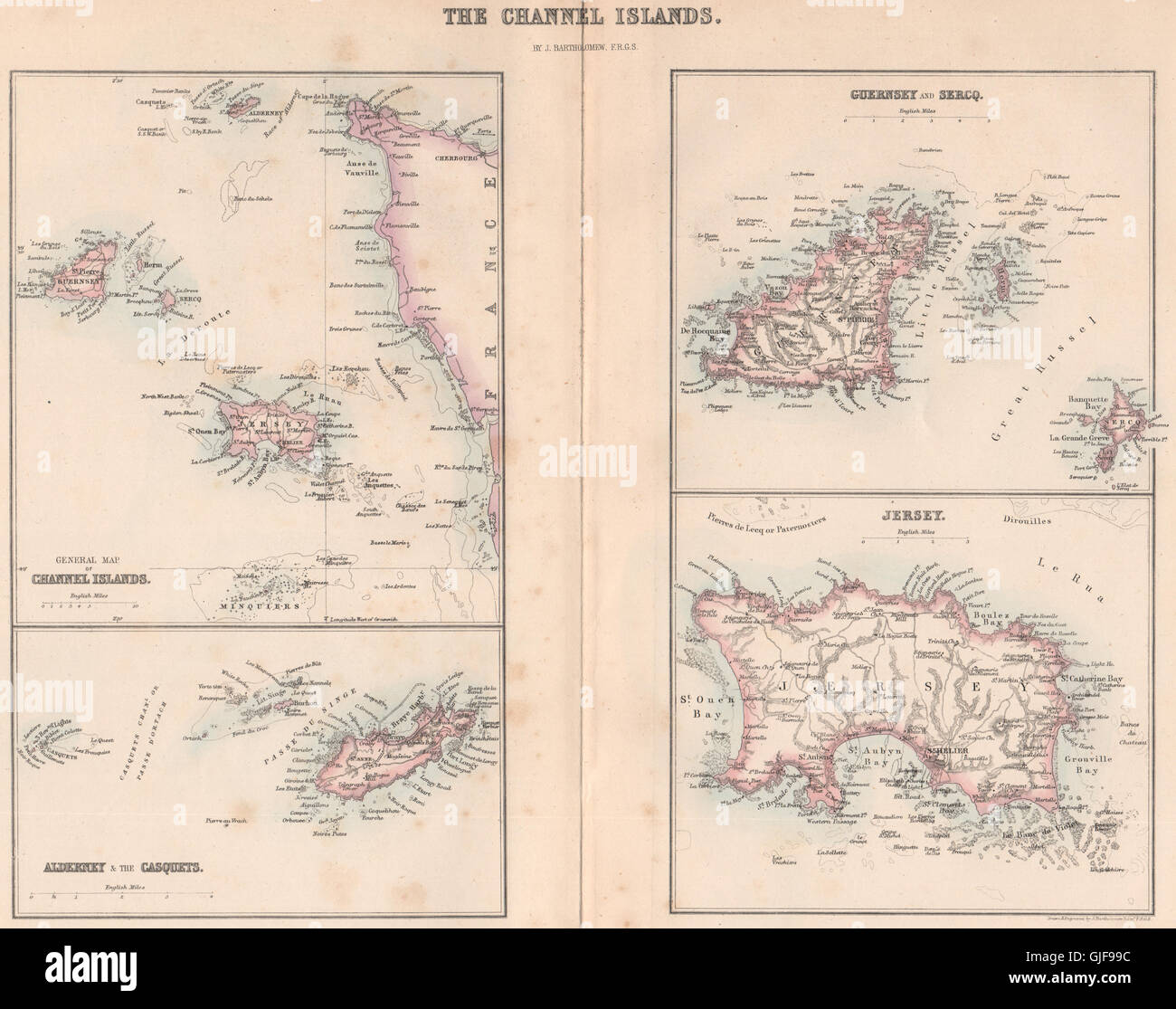 KANALINSELN. Alderney Casquets Guernsey Sark (Sark) Jersey, 1865 alte Karte Stockfoto
