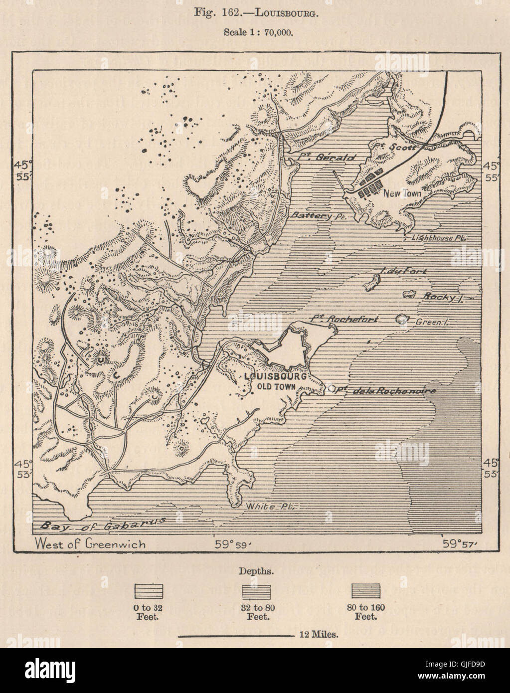 Louisbourg. Nova Scotia, Kanada, 1885 Antike Landkarte Stockfoto