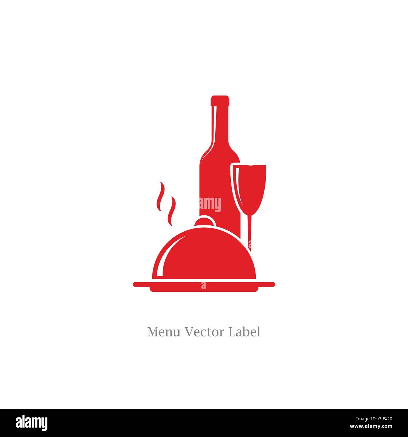 Weinflasche mit Weinglas und Essen Gericht Symbole als Restaurant-Label-Vektor-illustration Stock Vektor