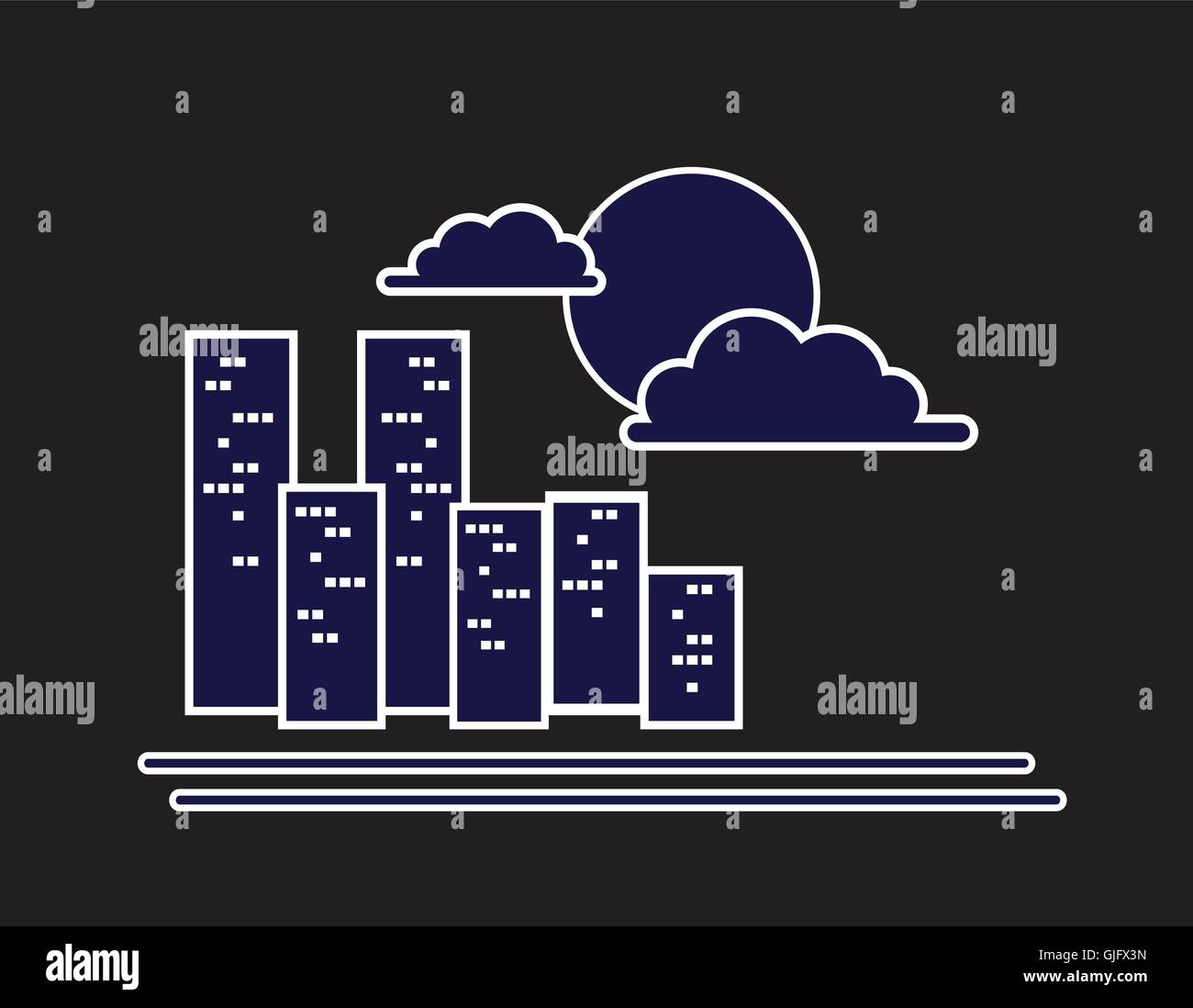 Symbol der Nacht Stadt mit Gebäuden Mond und Wolken auf dunklem Hintergrund abstrakt Vektor-illustration Stock Vektor