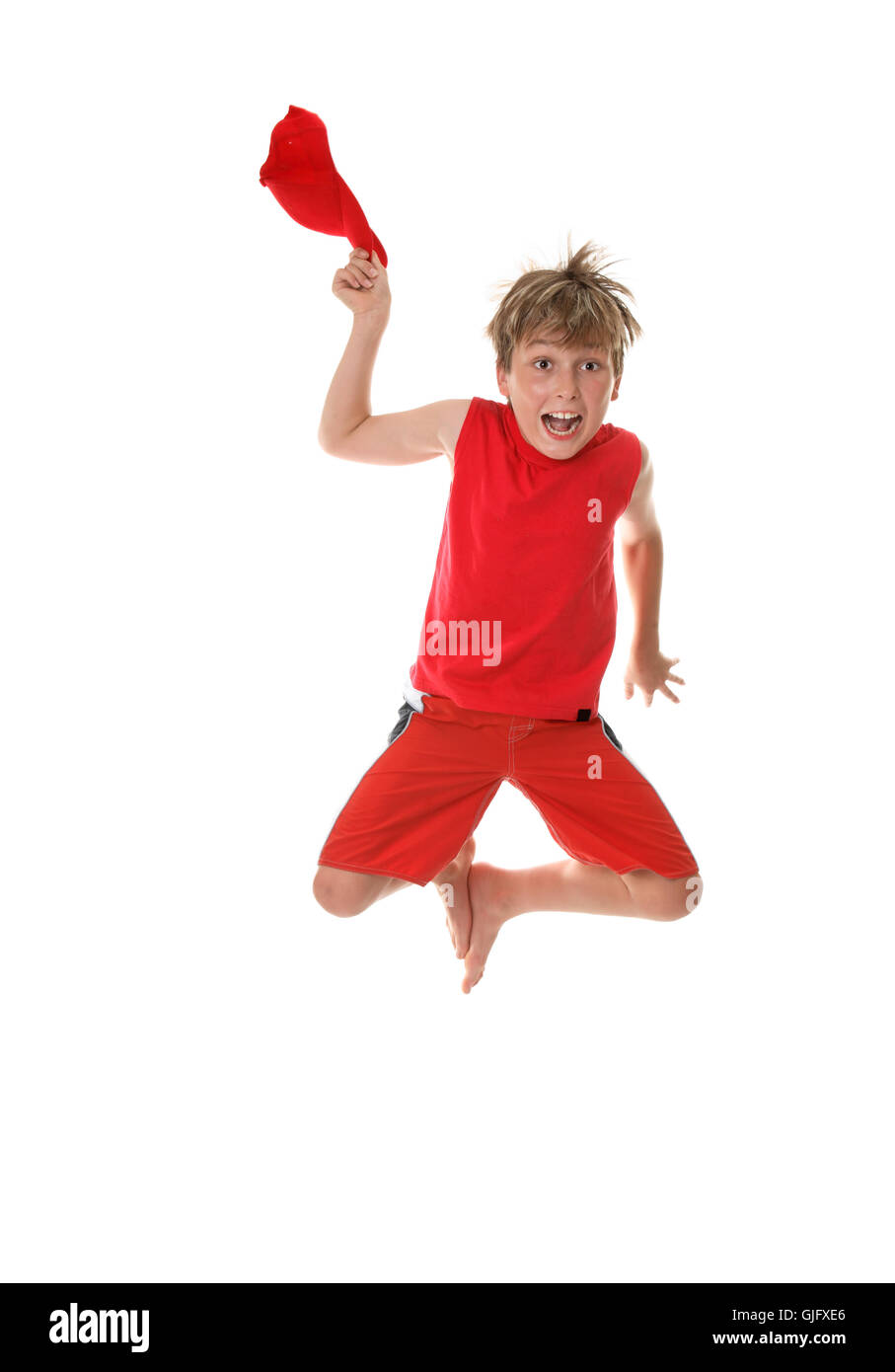 Junge mit Lust am Leben springen Stockfoto