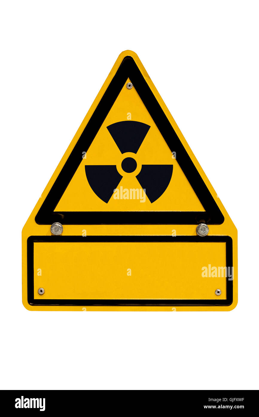 Radioaktives Zeichen mit Exemplar auf weiß Stockfoto