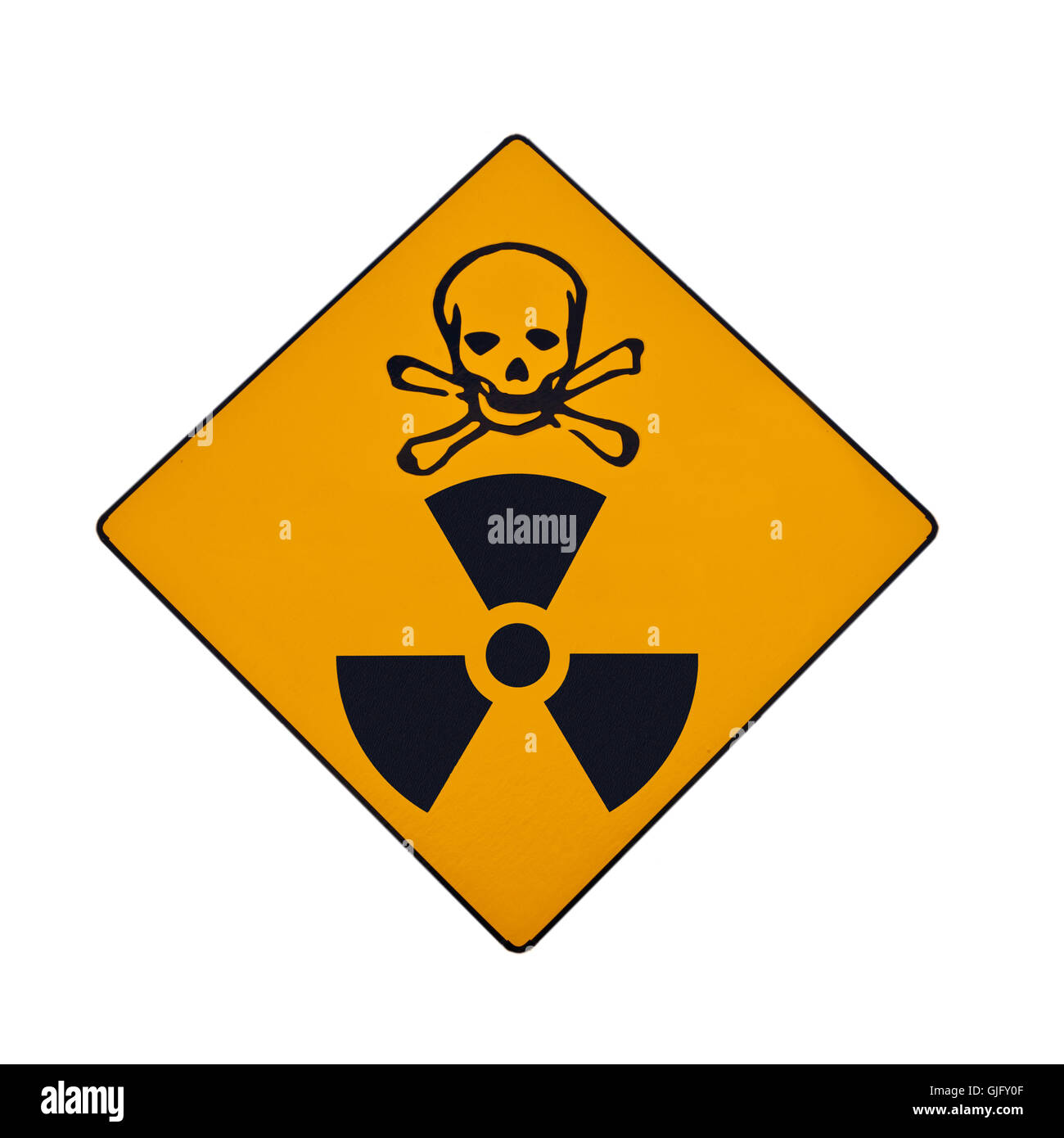 Tödliche Strahlung Warnschild, isoliert Stockfoto
