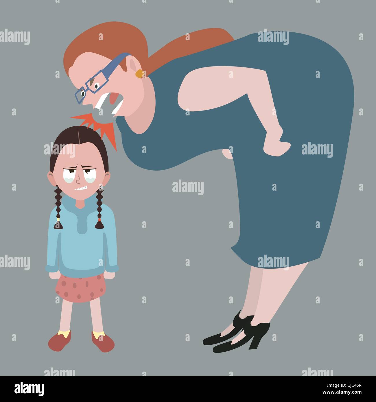 kleines Mädchen zurückzuhalten, Tränen, während die Frau schrie ihr - Funy Cartoon illustration Stock Vektor