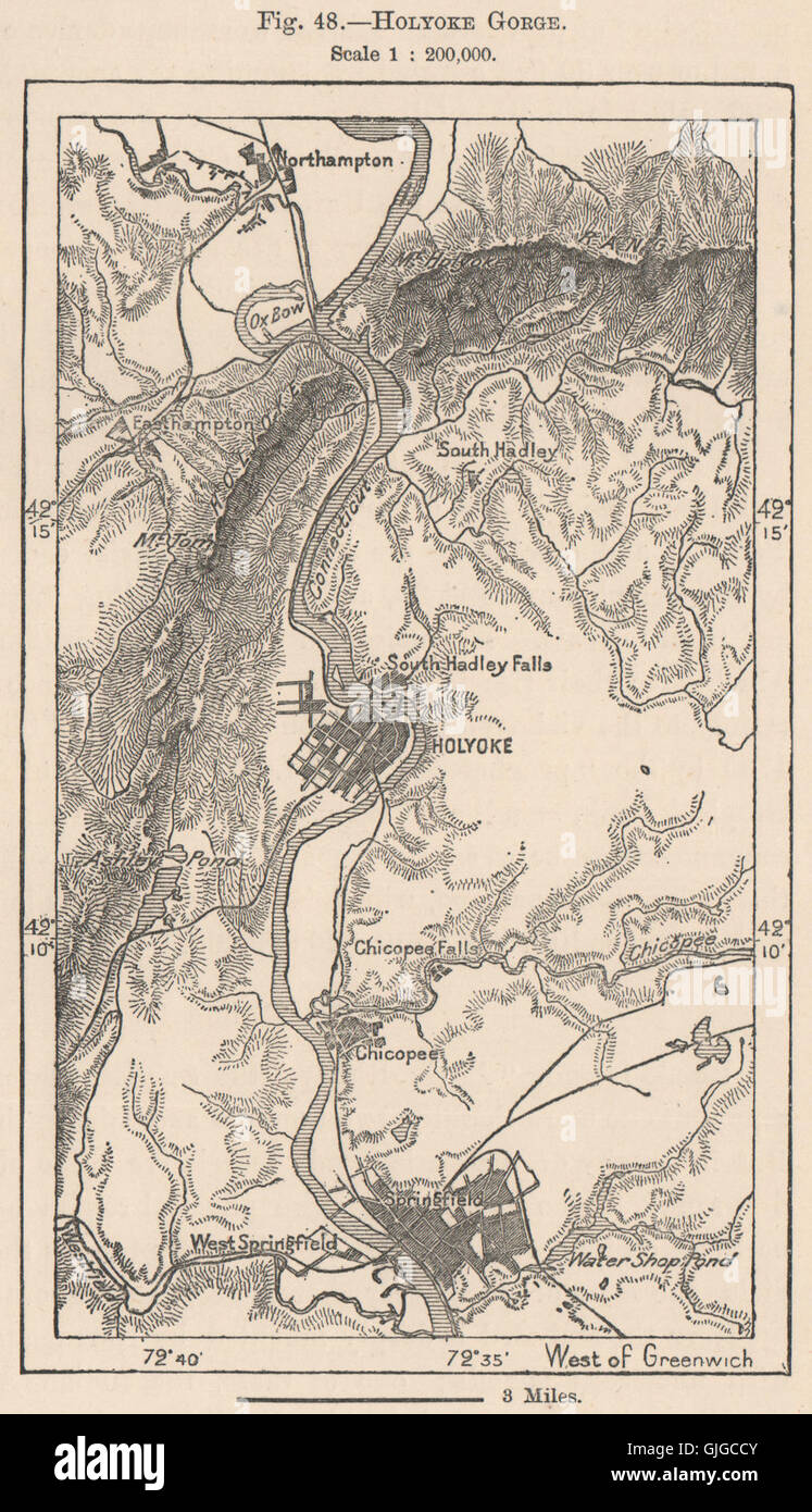 Holyoke-Schlucht. Massachusetts, 1885 Antike Landkarte Stockfoto