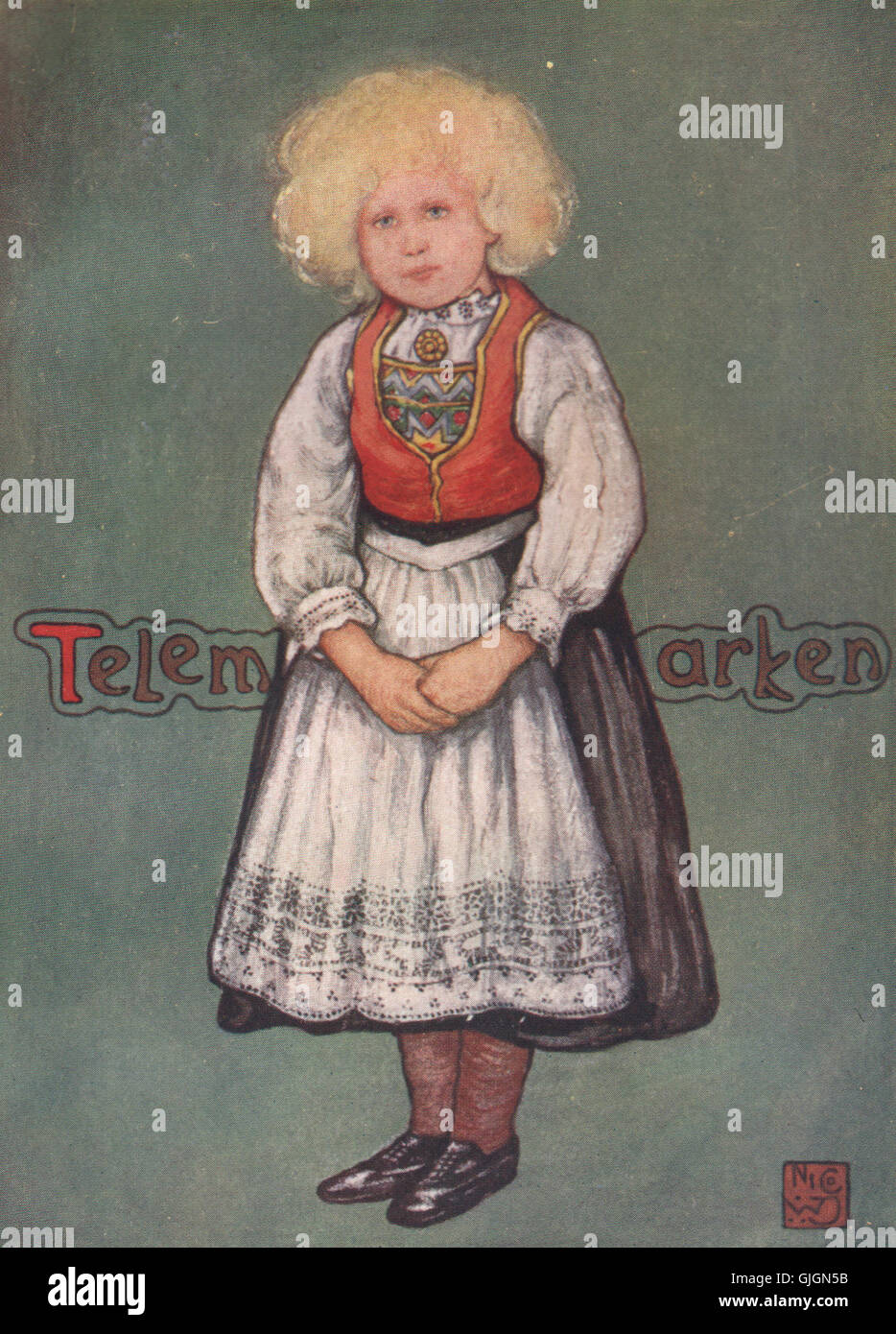TELEMARK. "Little Girl" von Nico Jungman. Norwegen, antiken print 1905 Stockfoto