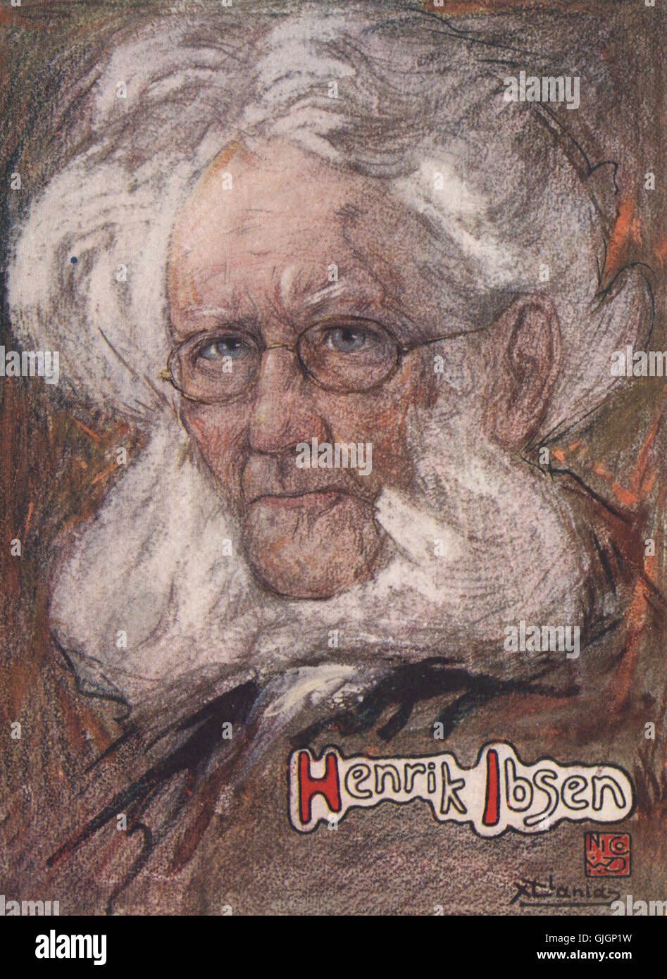 "Henrik Ibsen" von Nico Jungman. Norwegen, antiken print 1905 Stockfoto