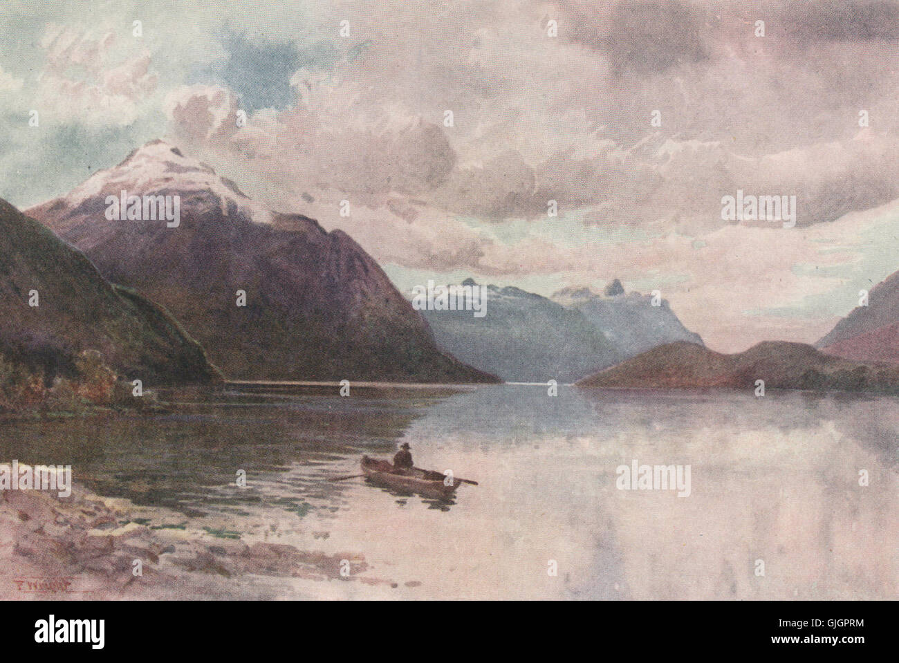 "Manapouri" von Frank Wright. Neuseeland, antiken print 1908 Stockfoto