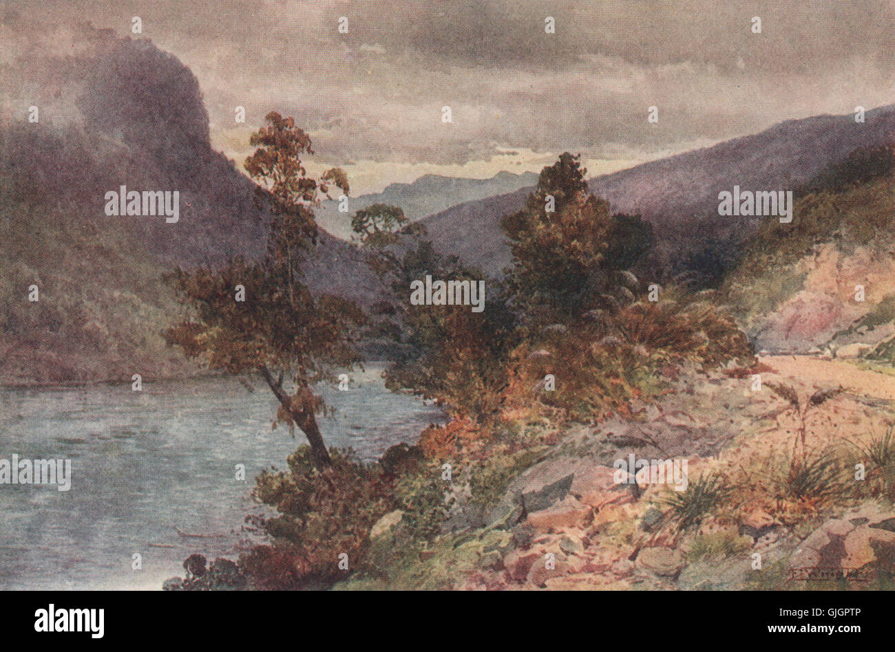 "Die Buller River in der Nähe von Hawk es Craig" von Frank Wright. Neuseeland, print 1908 Stockfoto